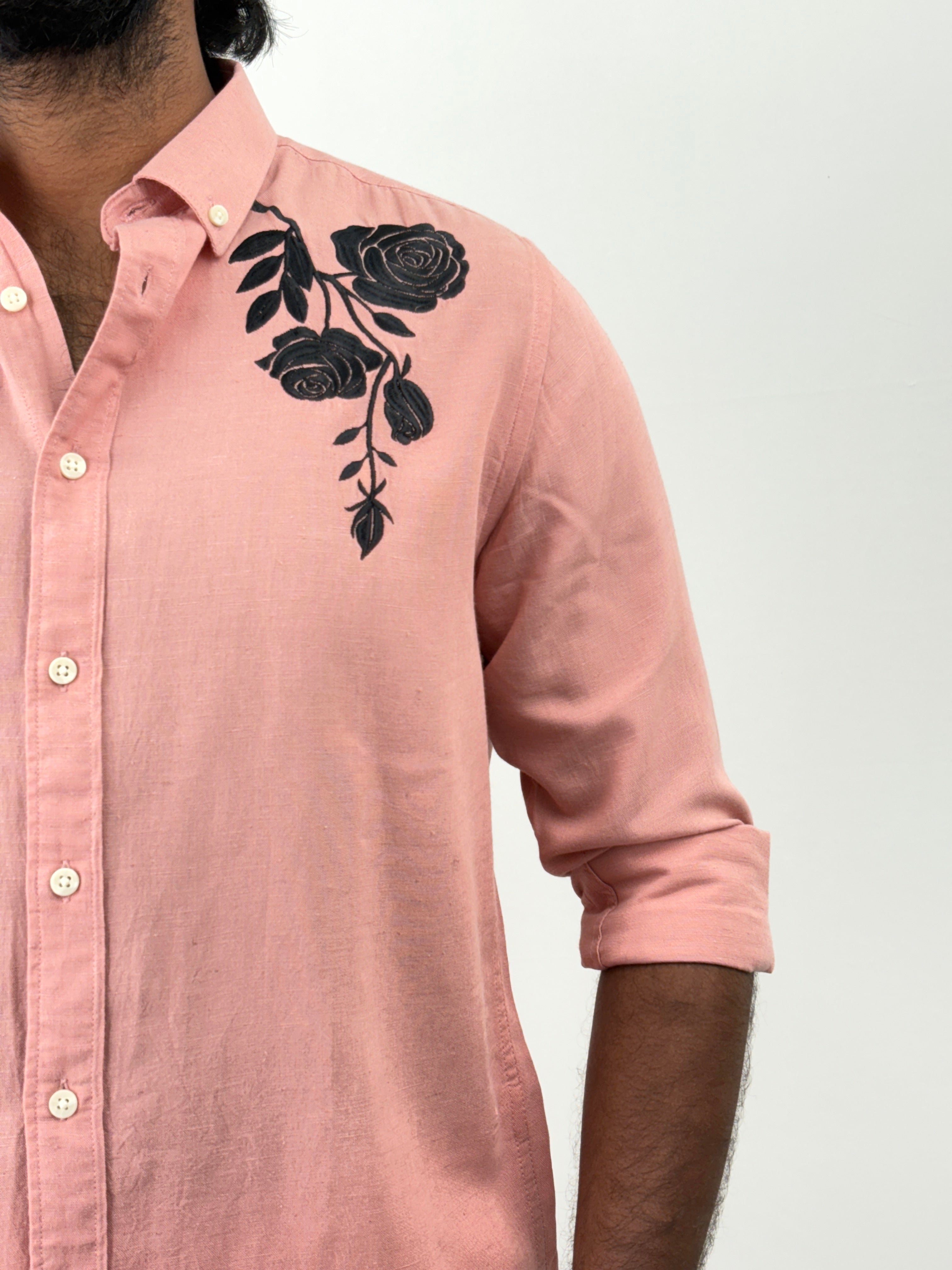 Pink Linen Embroidery Shirts
