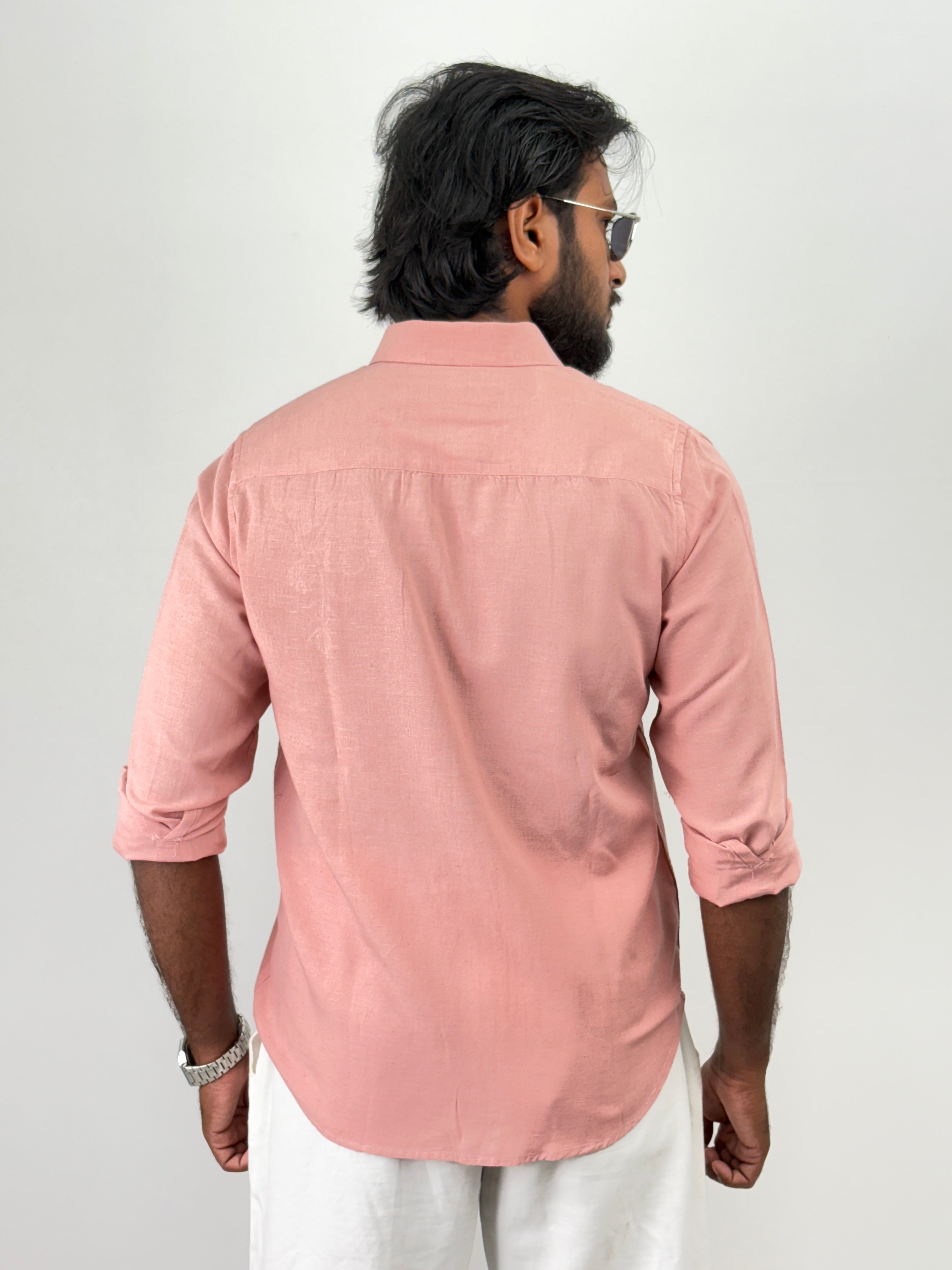Pink Linen Embroidery Shirts