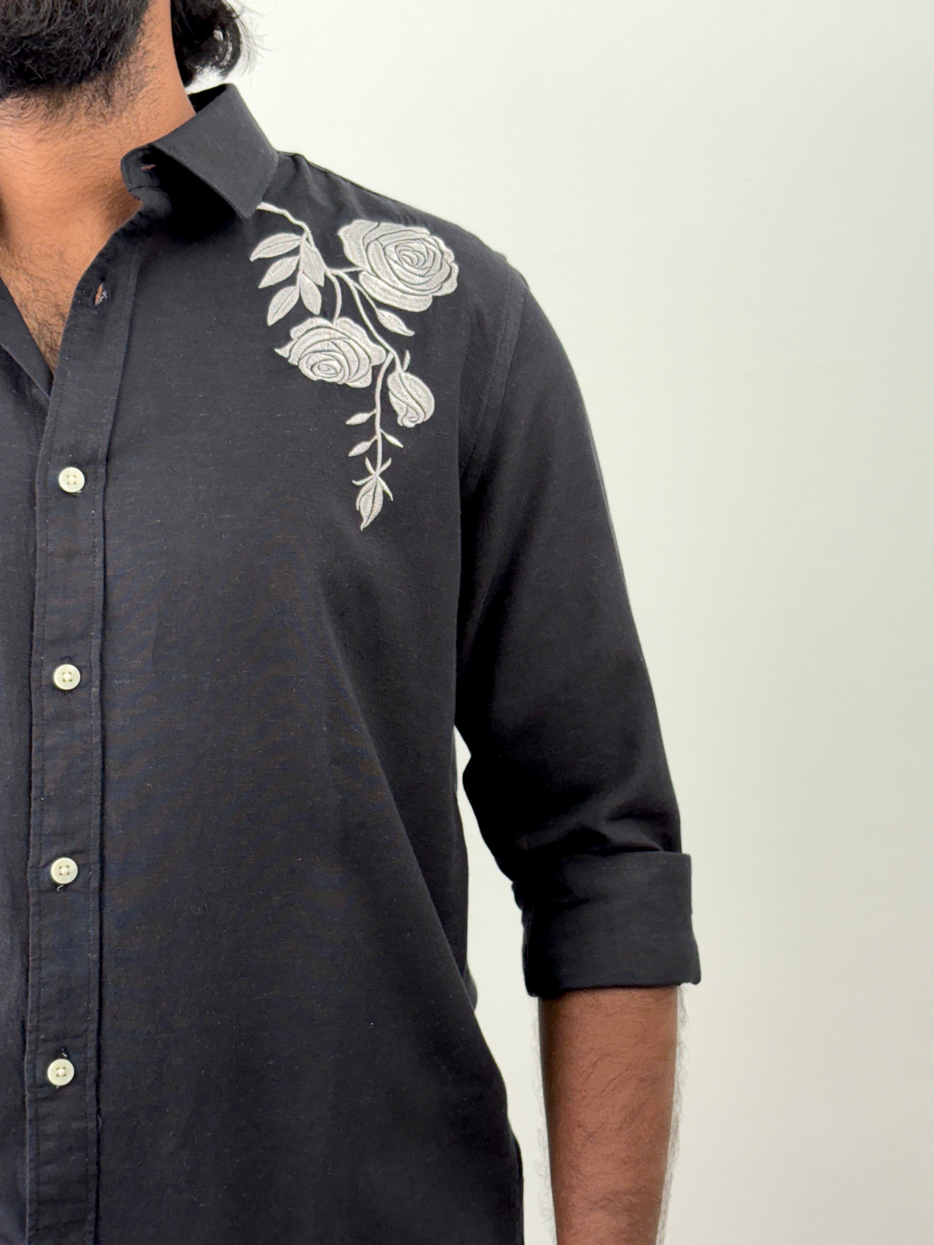 Black Linen Embroidery Shirts