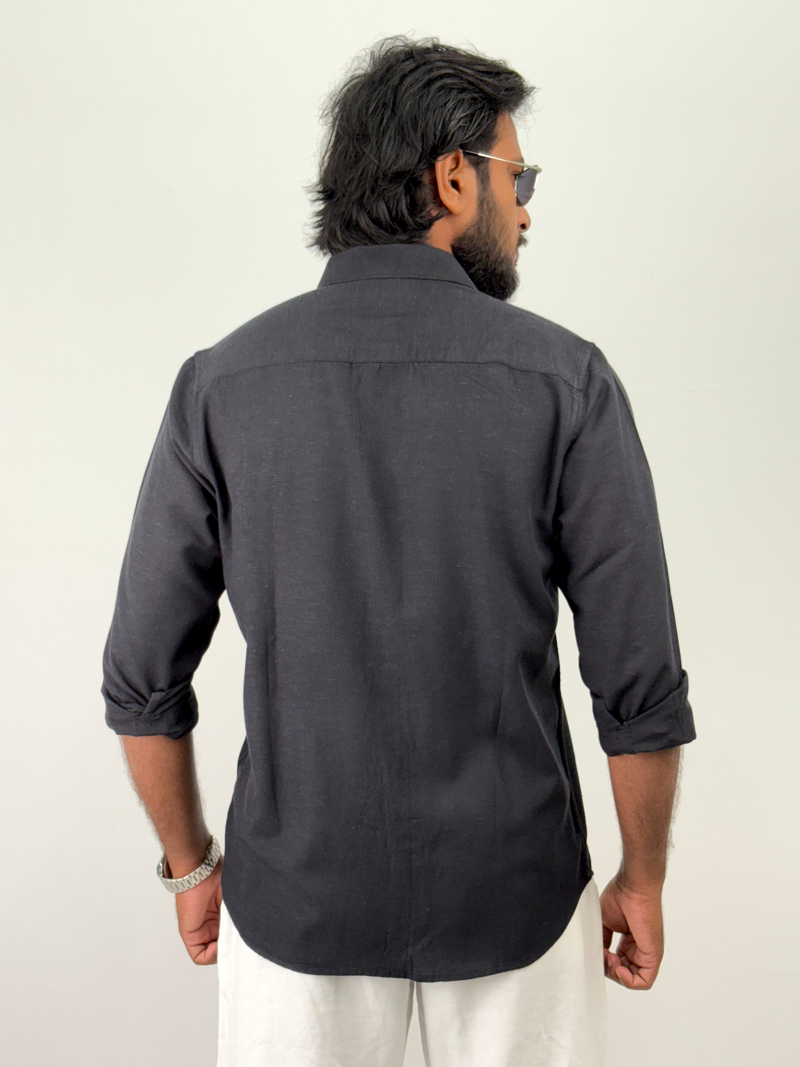Black Linen Embroidery Shirts