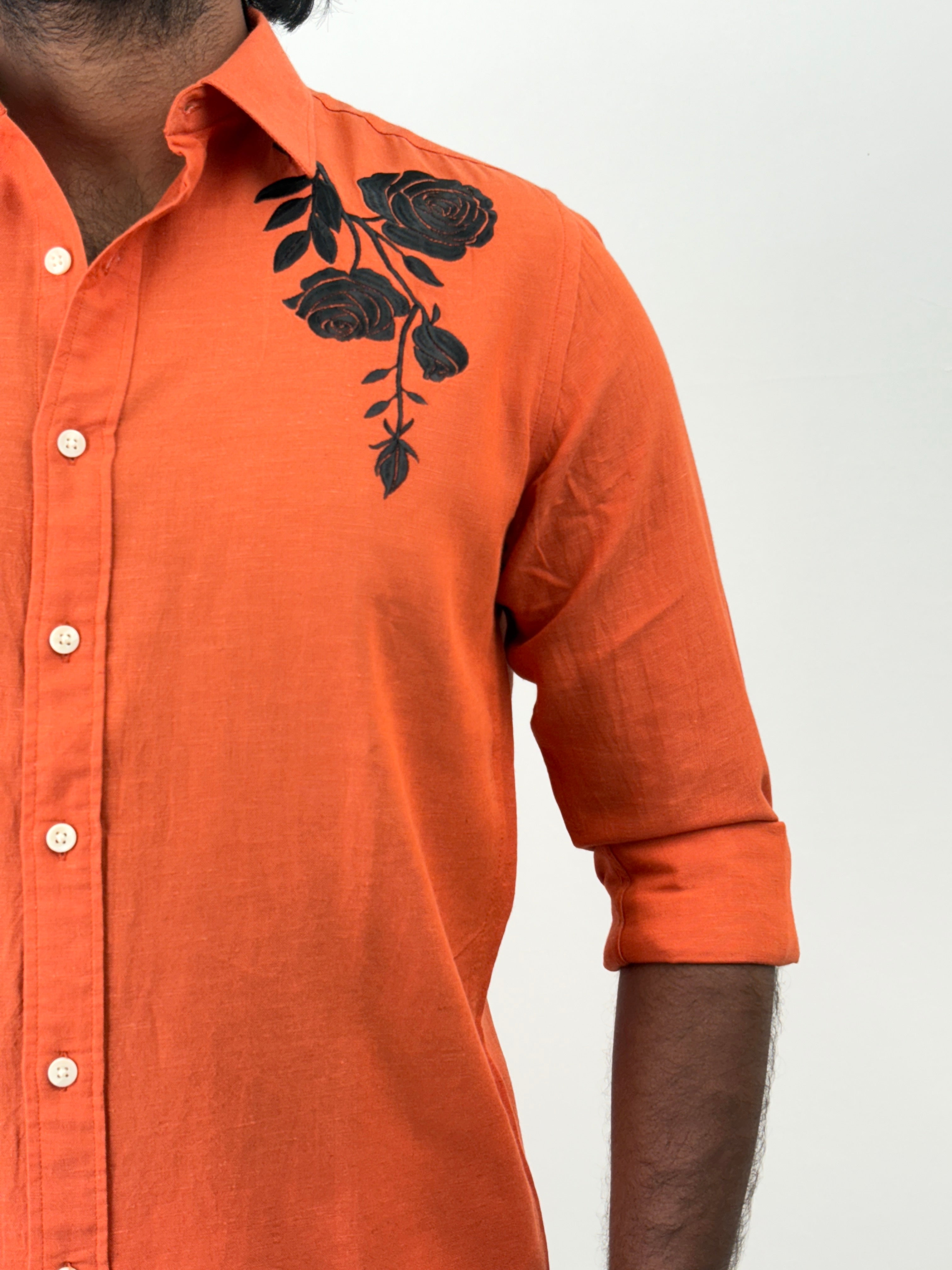Orange Linen Embroidery Shirts