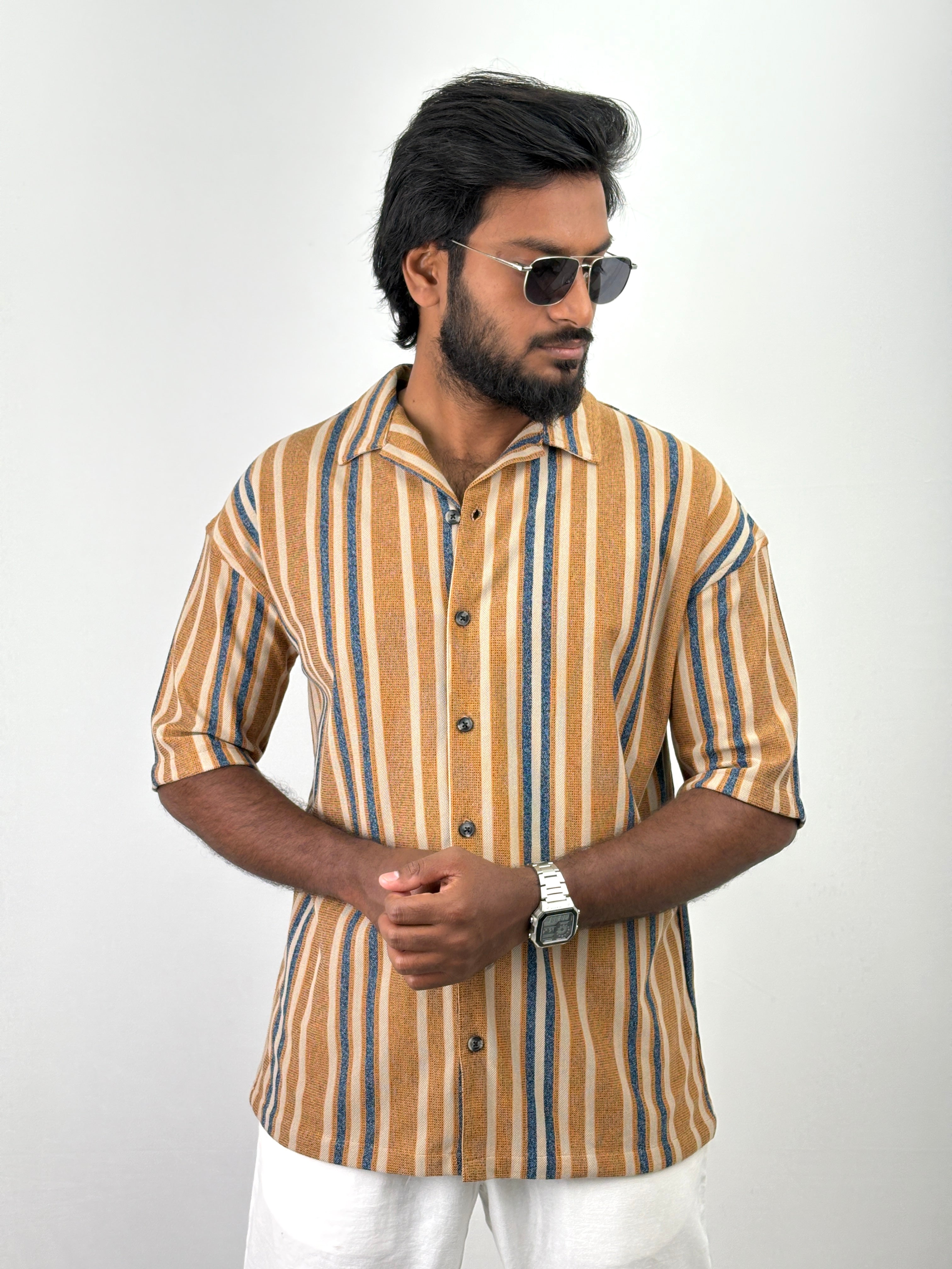 Rust Half Sleeve Stripe Shirts