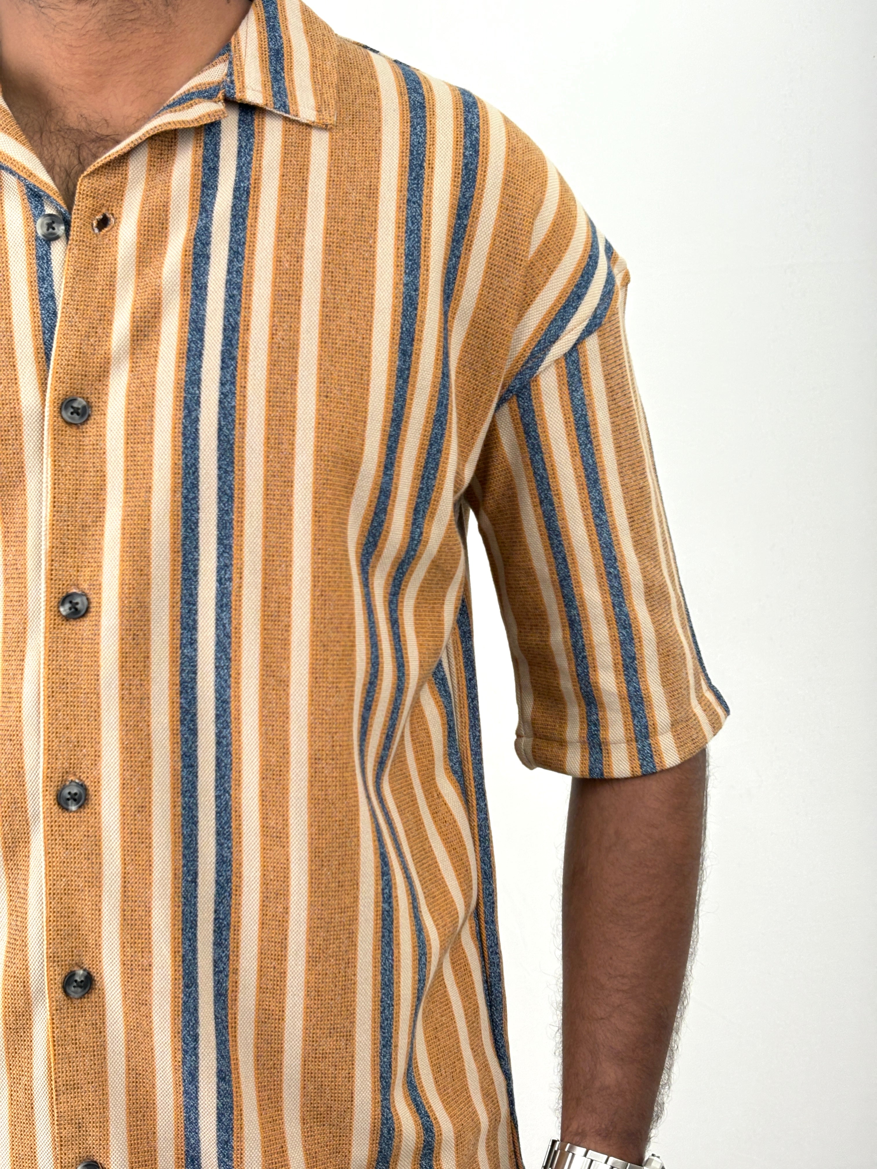 Rust Half Sleeve Stripe Shirts