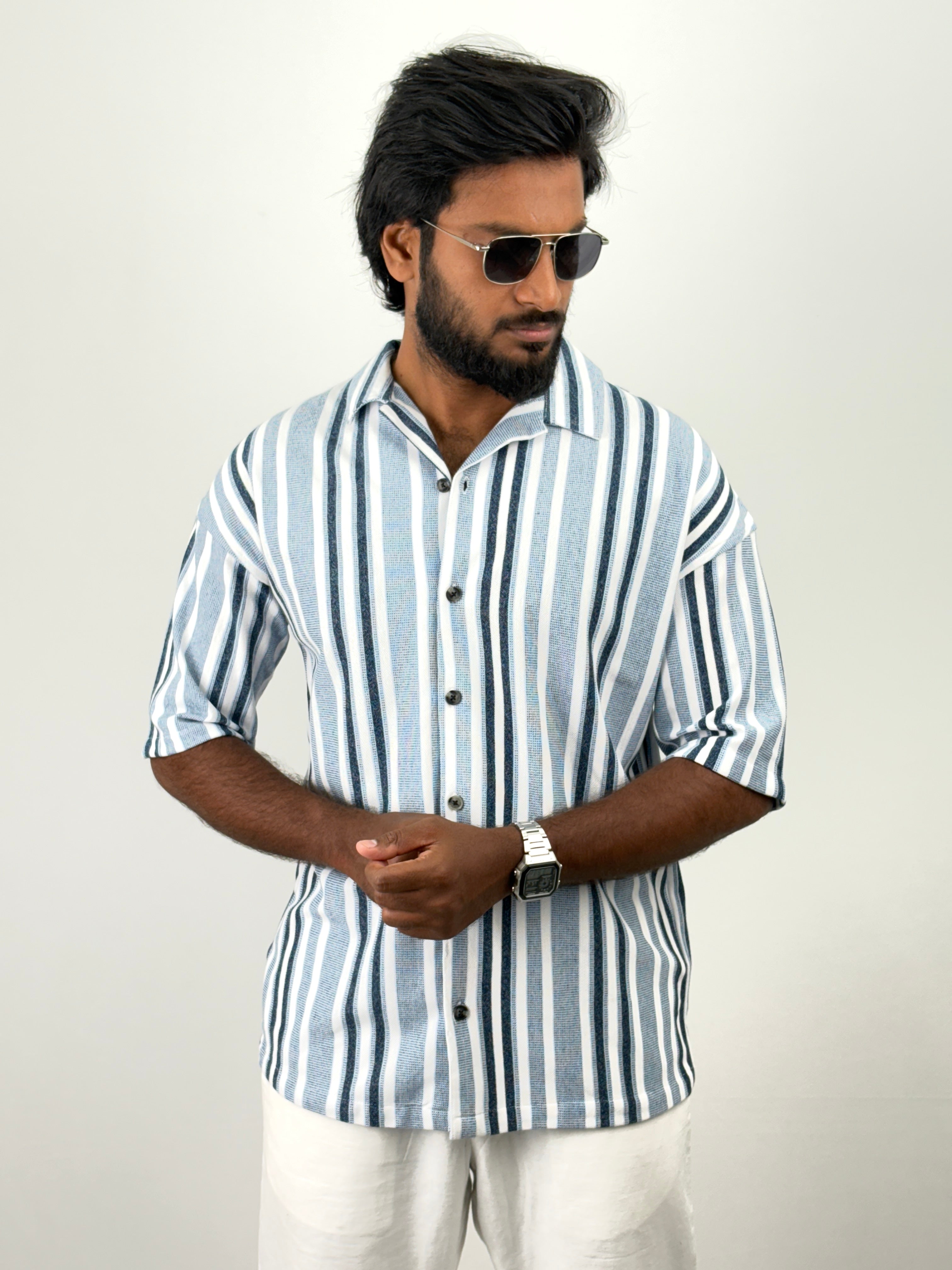 Blue Half Sleeve Stripe Shirts