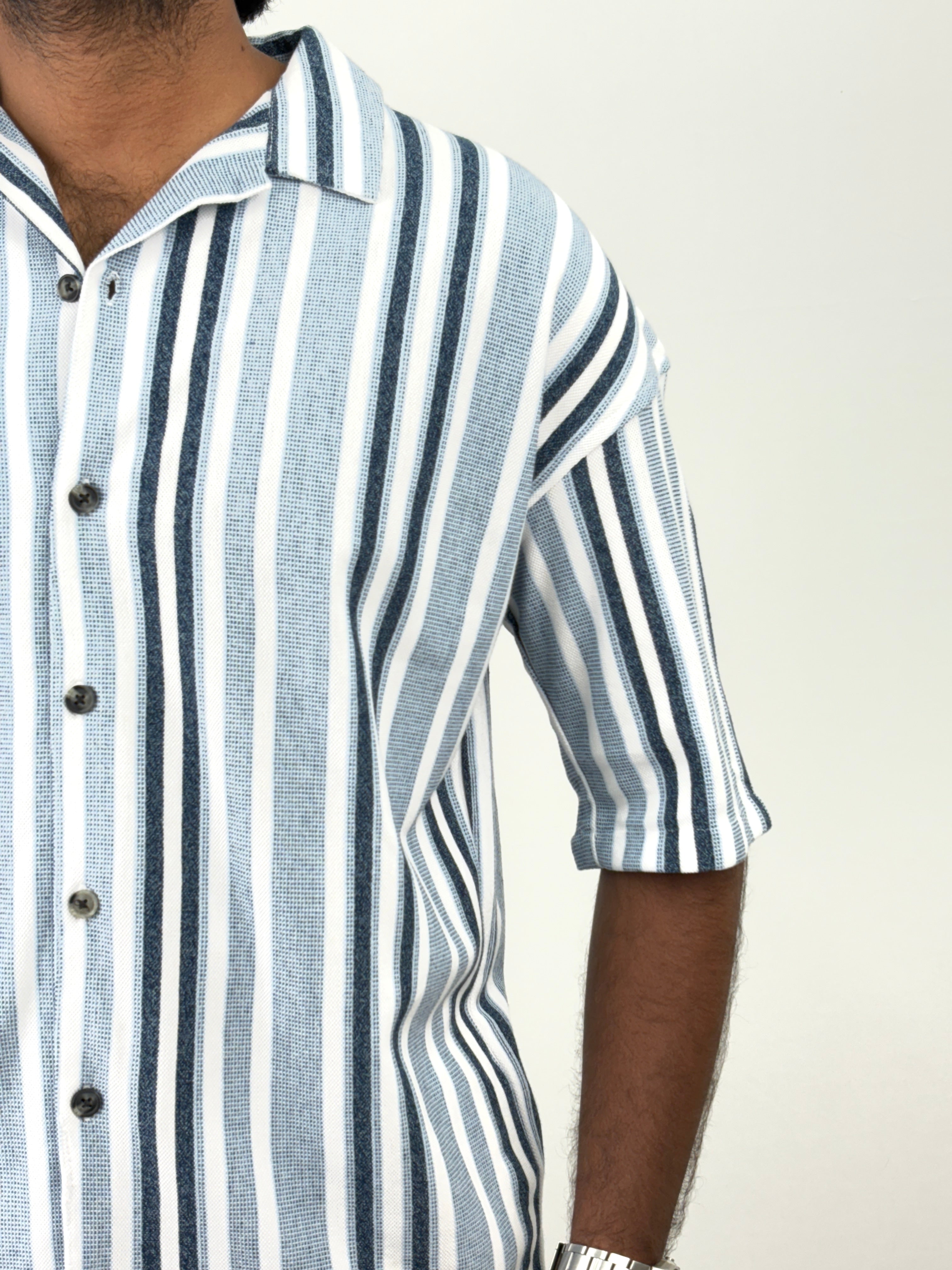 Blue Half Sleeve Stripe Shirts