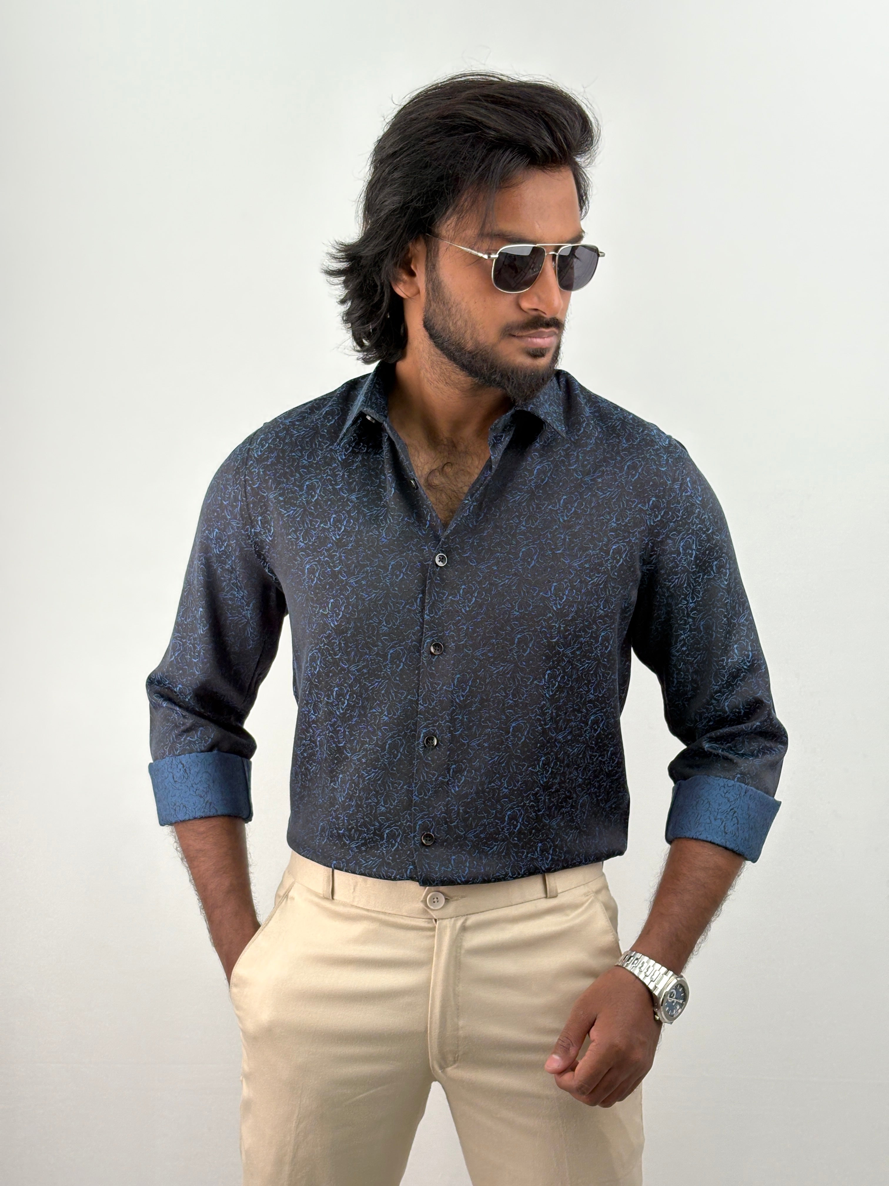 Blue Floral Designer Shirt
