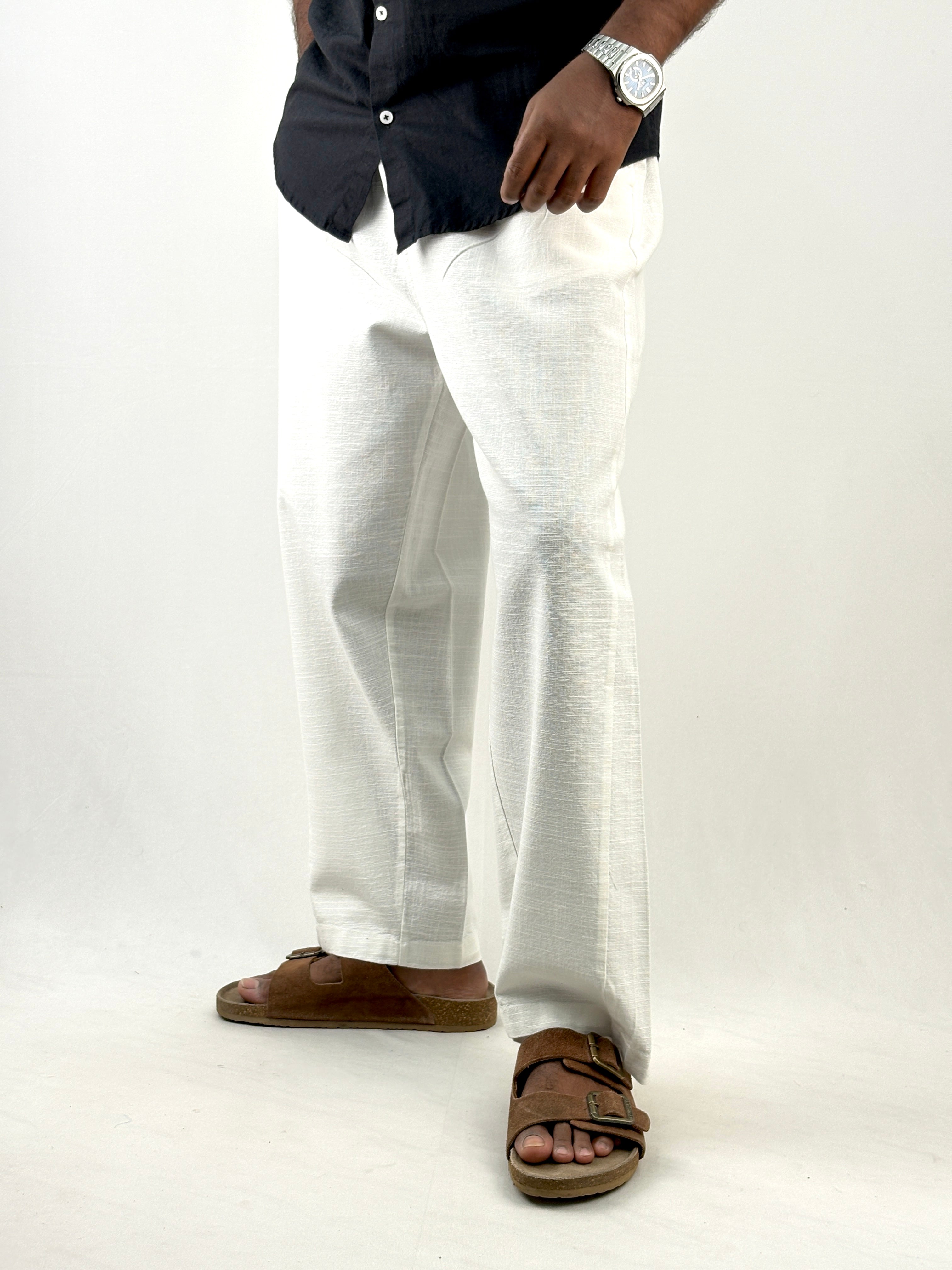 White Relaxed Fit Linen Pant
