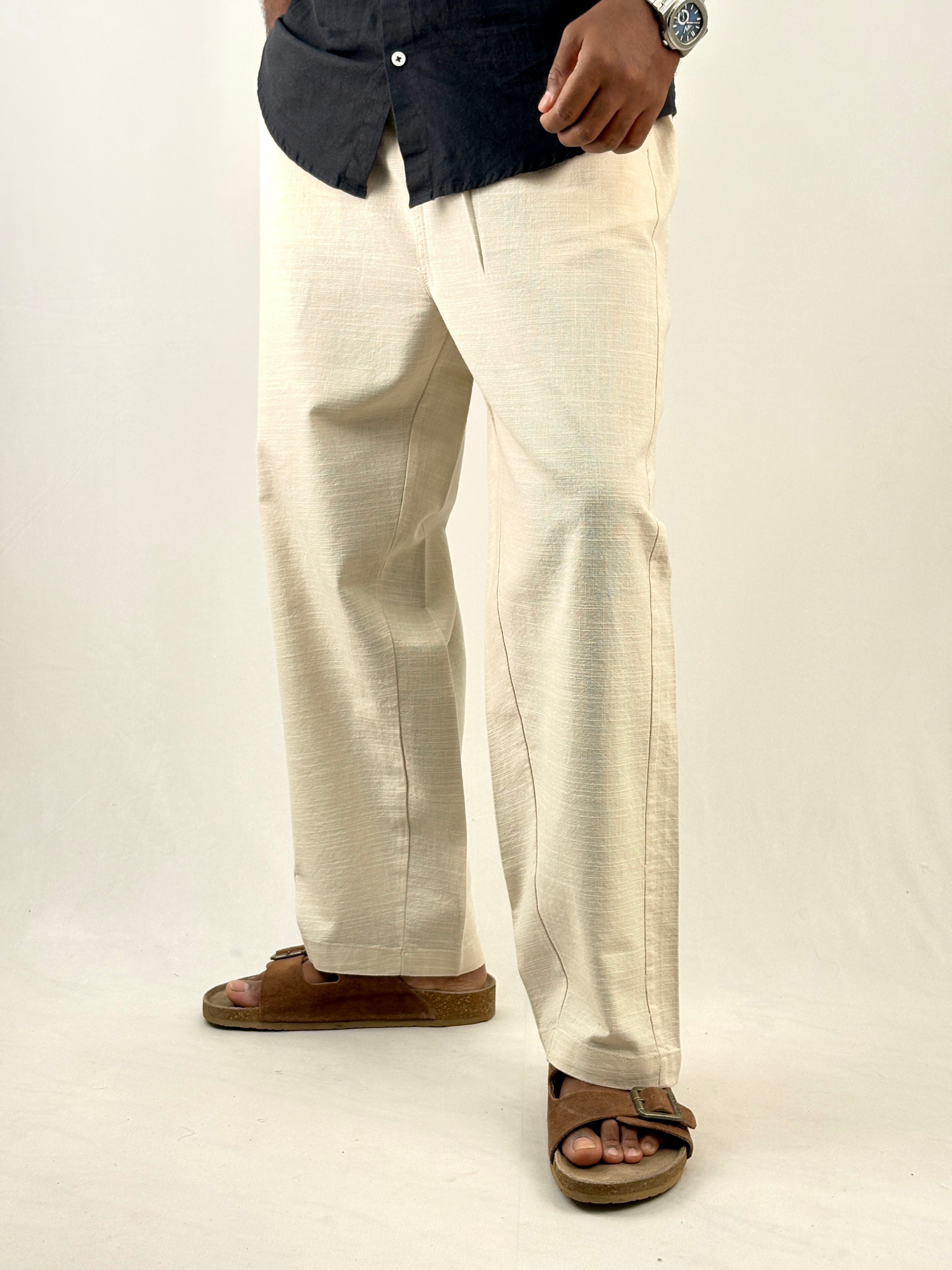 Beige Relaxed Fit Linen Pant