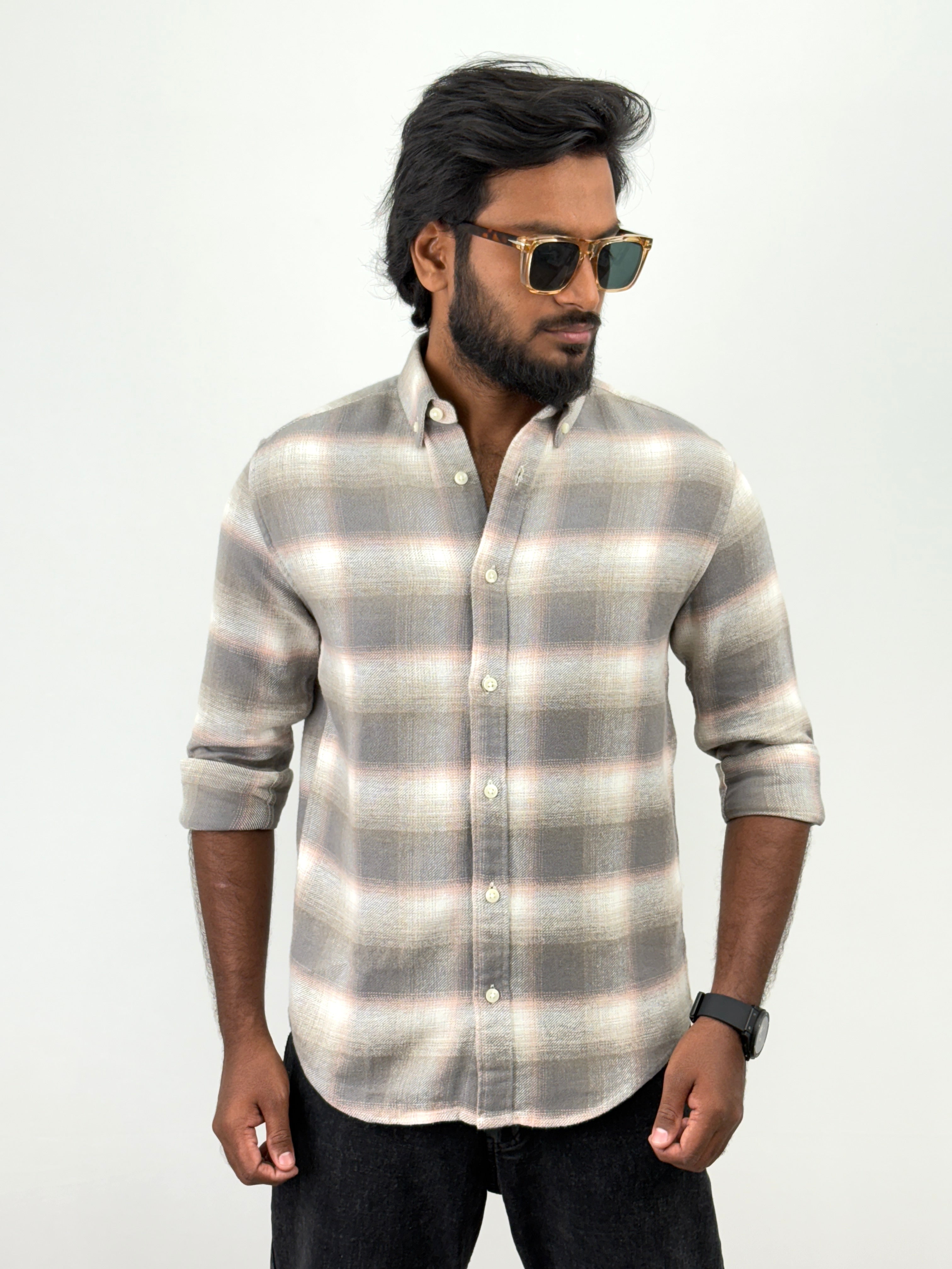 Beige Grey Flannel Shirt