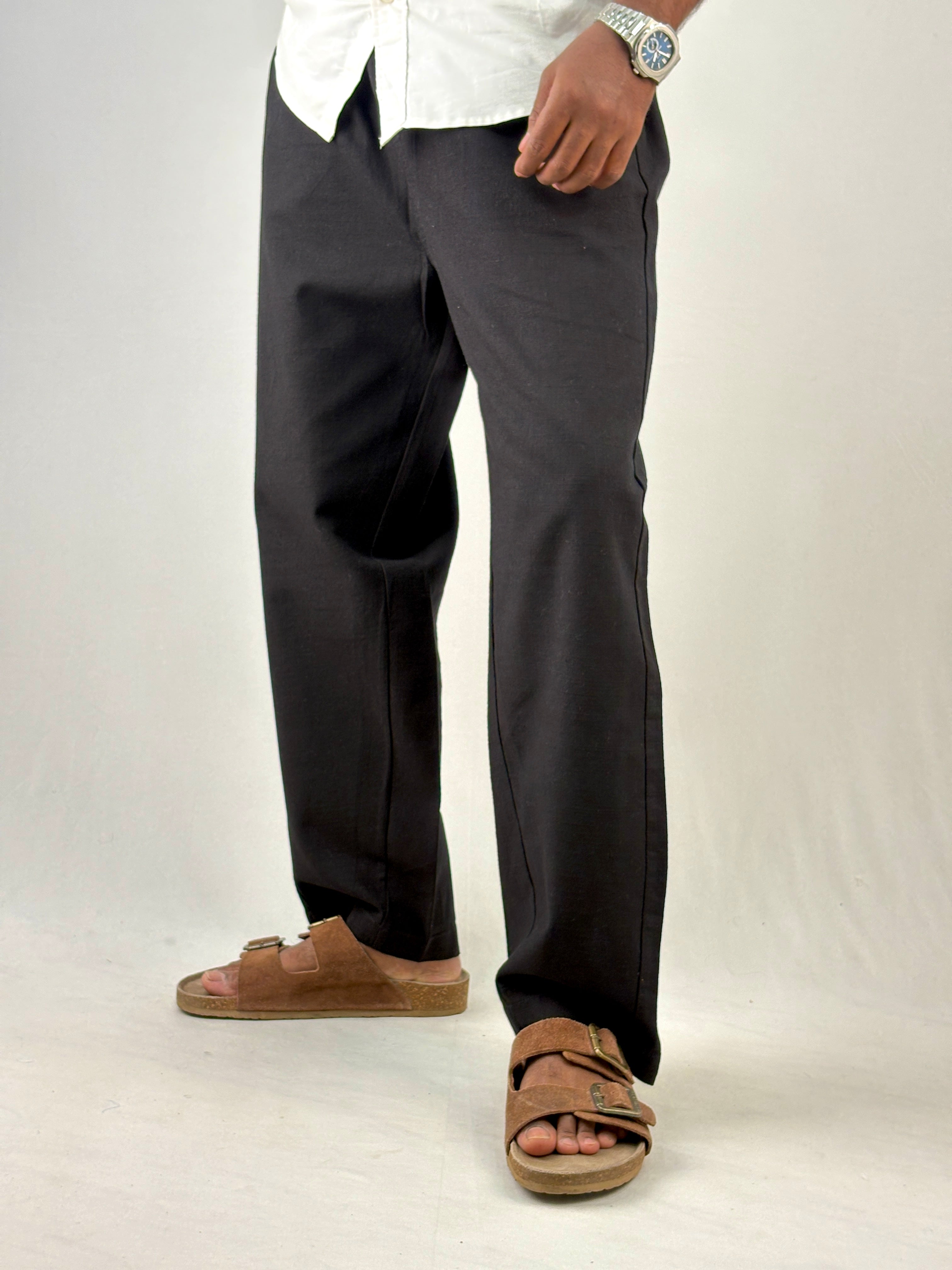 Black Relaxed Fit Linen Pant