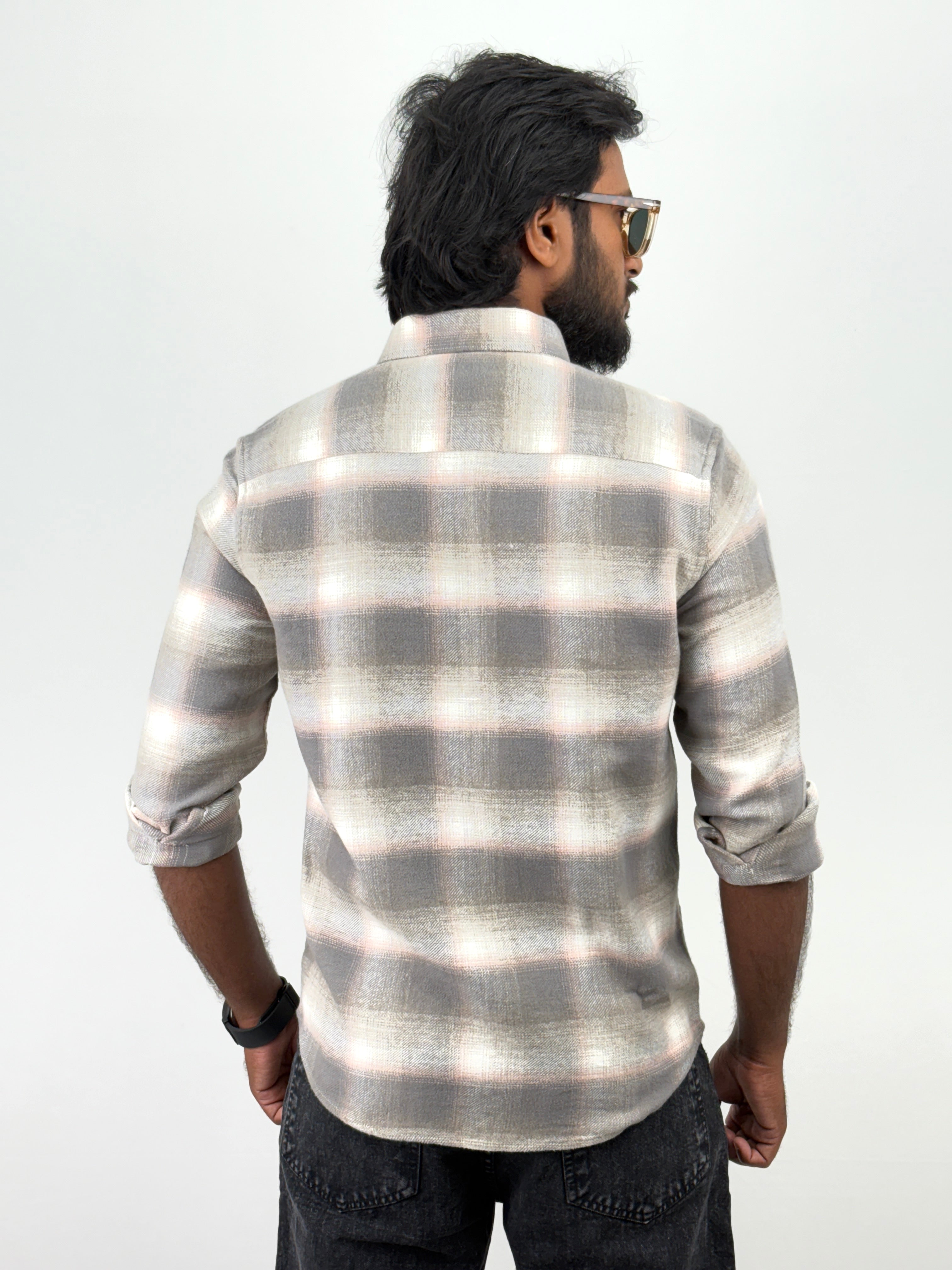 Beige Grey Flannel Shirt