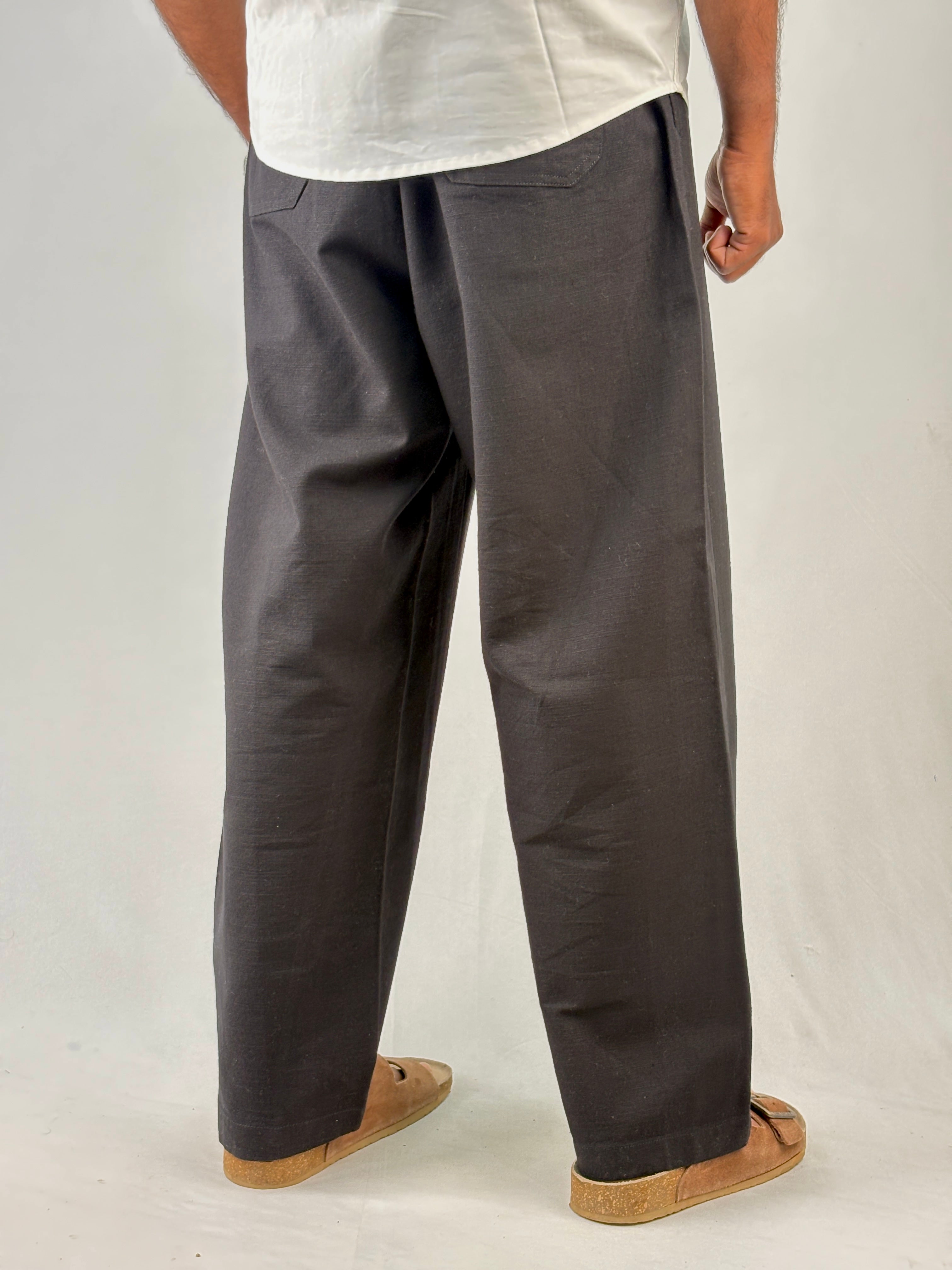 Black Relaxed Fit Linen Pant