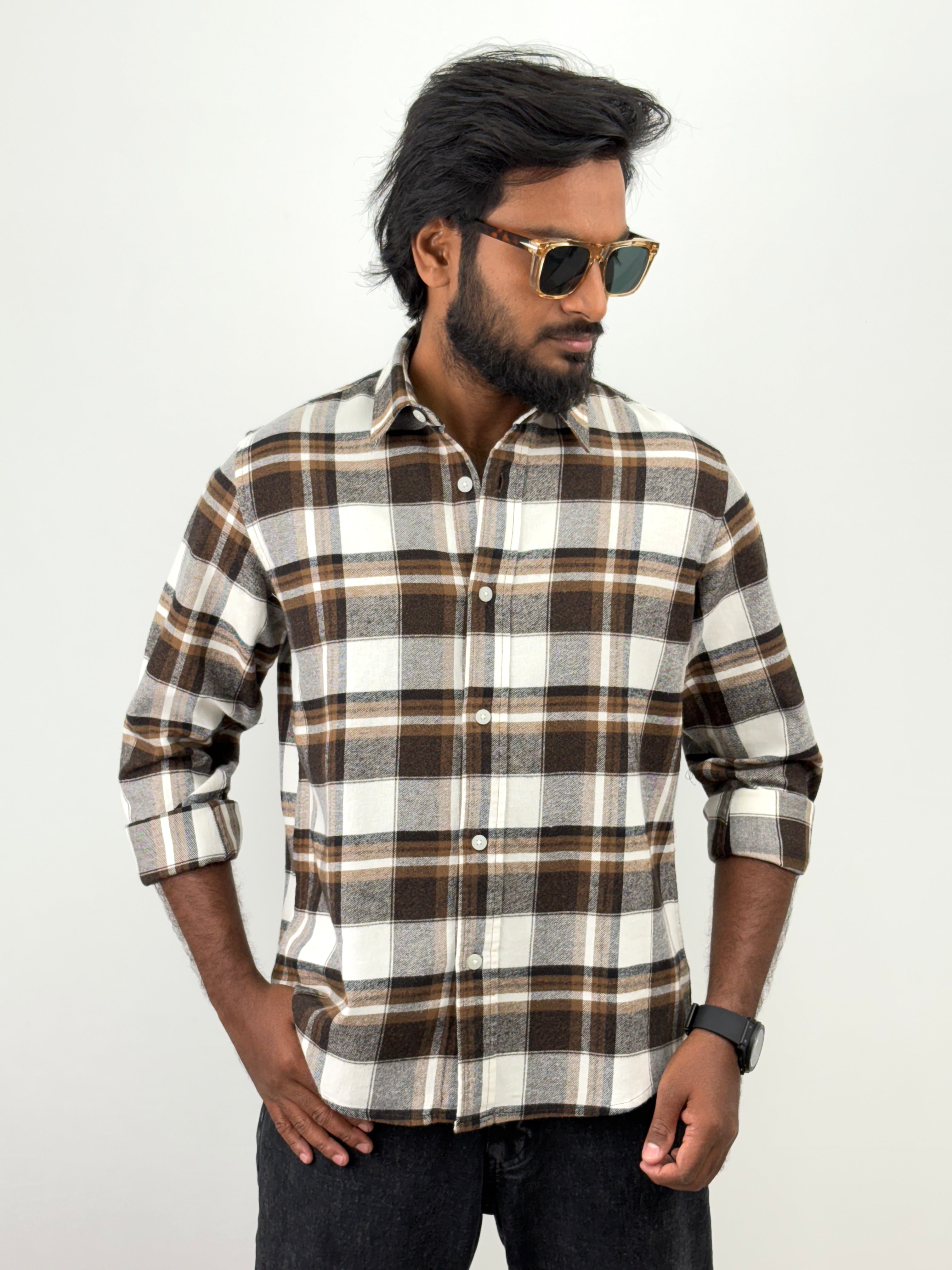Brown White Flannel Shirt