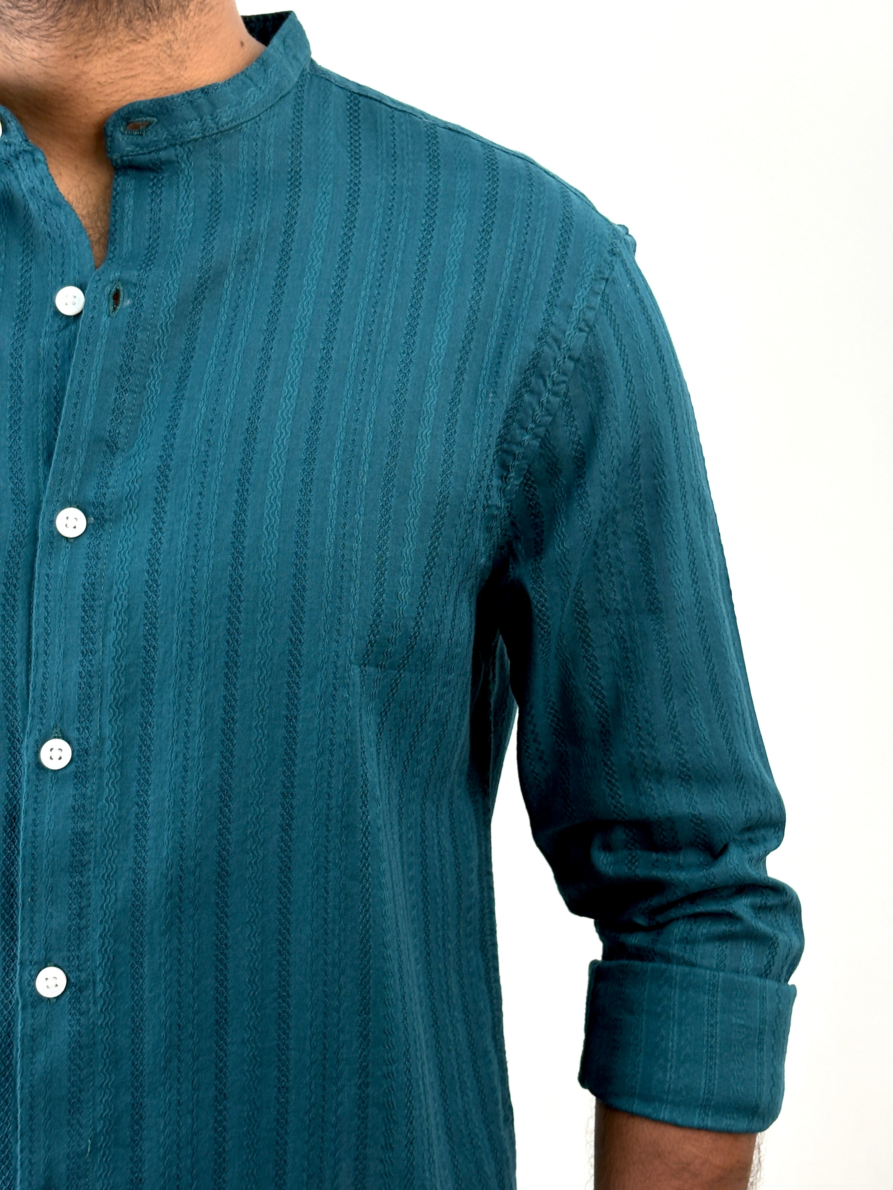Peacock Mandarin Collar Textured Shirt