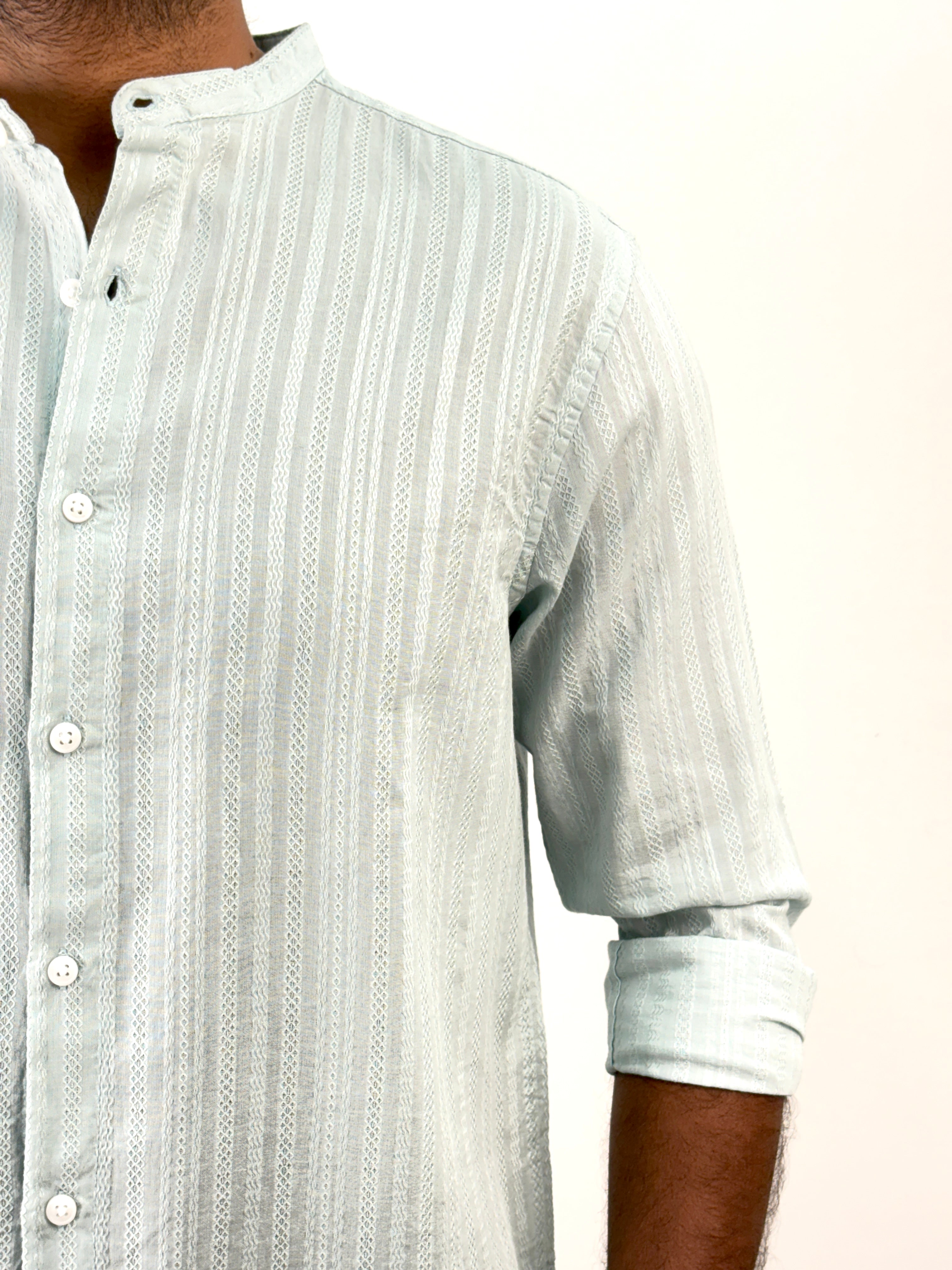 Light Green Mandarin Collar Textured Shirt