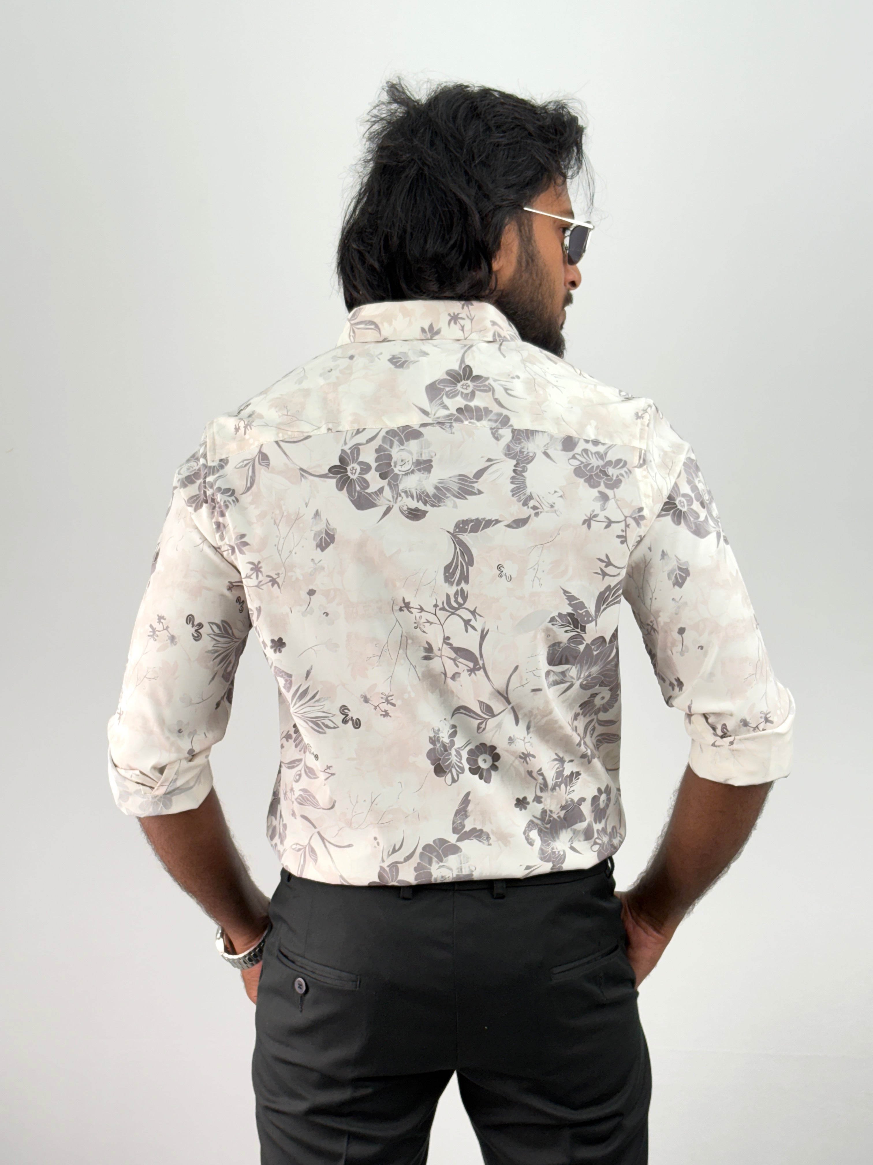 White Grey Printed Shirt