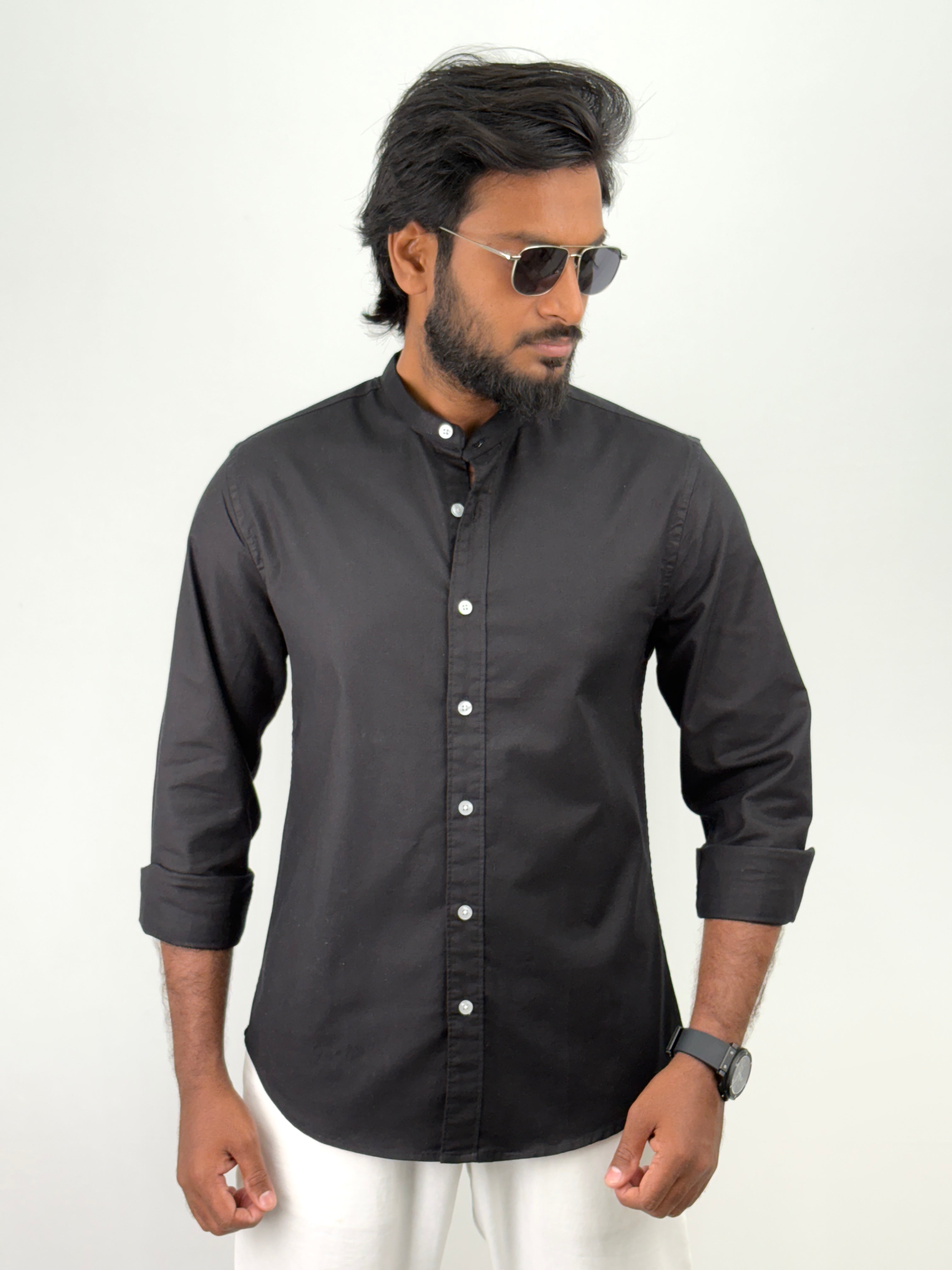 Black Mandarin Collar shirt