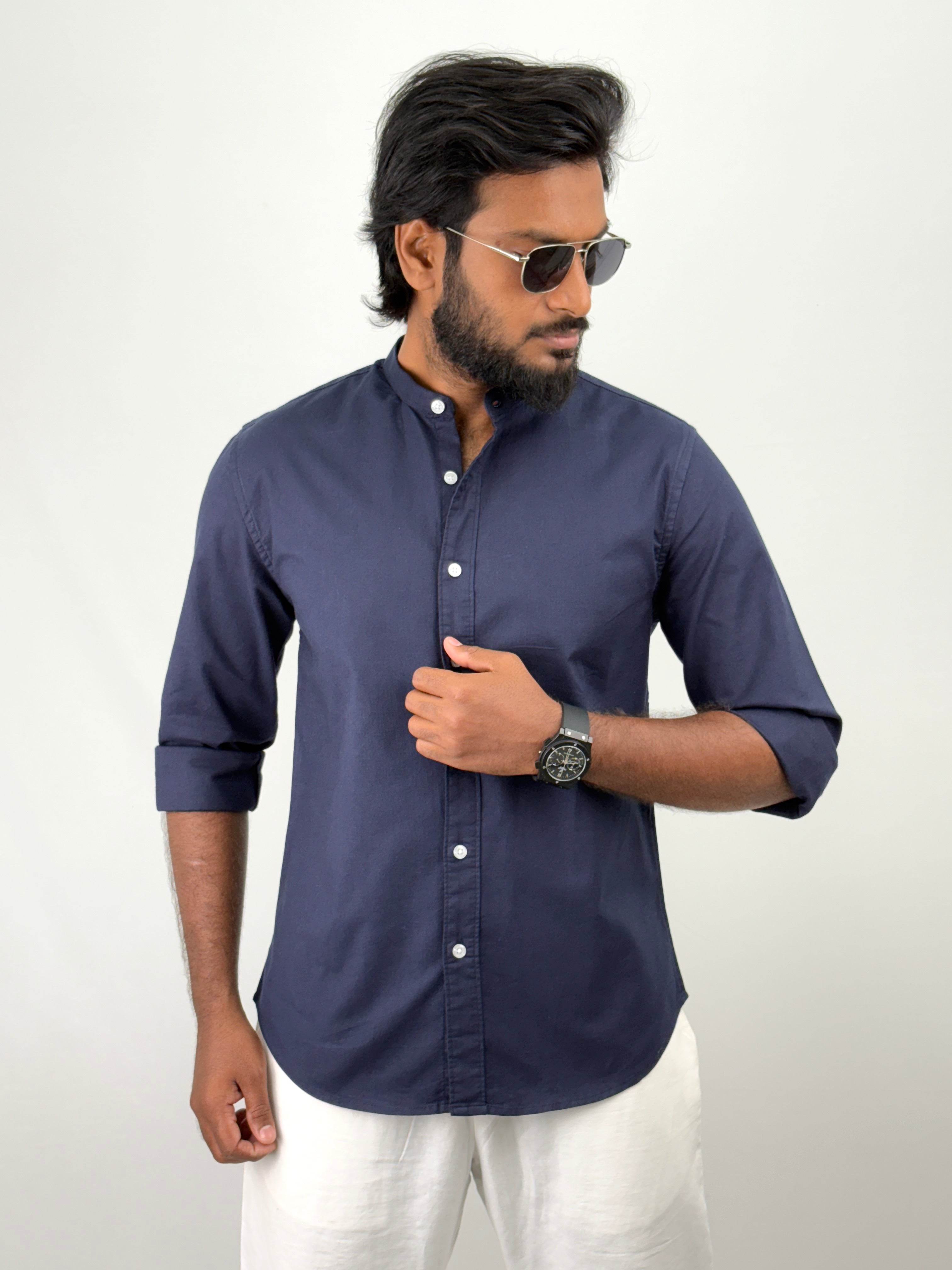 Navy Mandarin Collar shirt