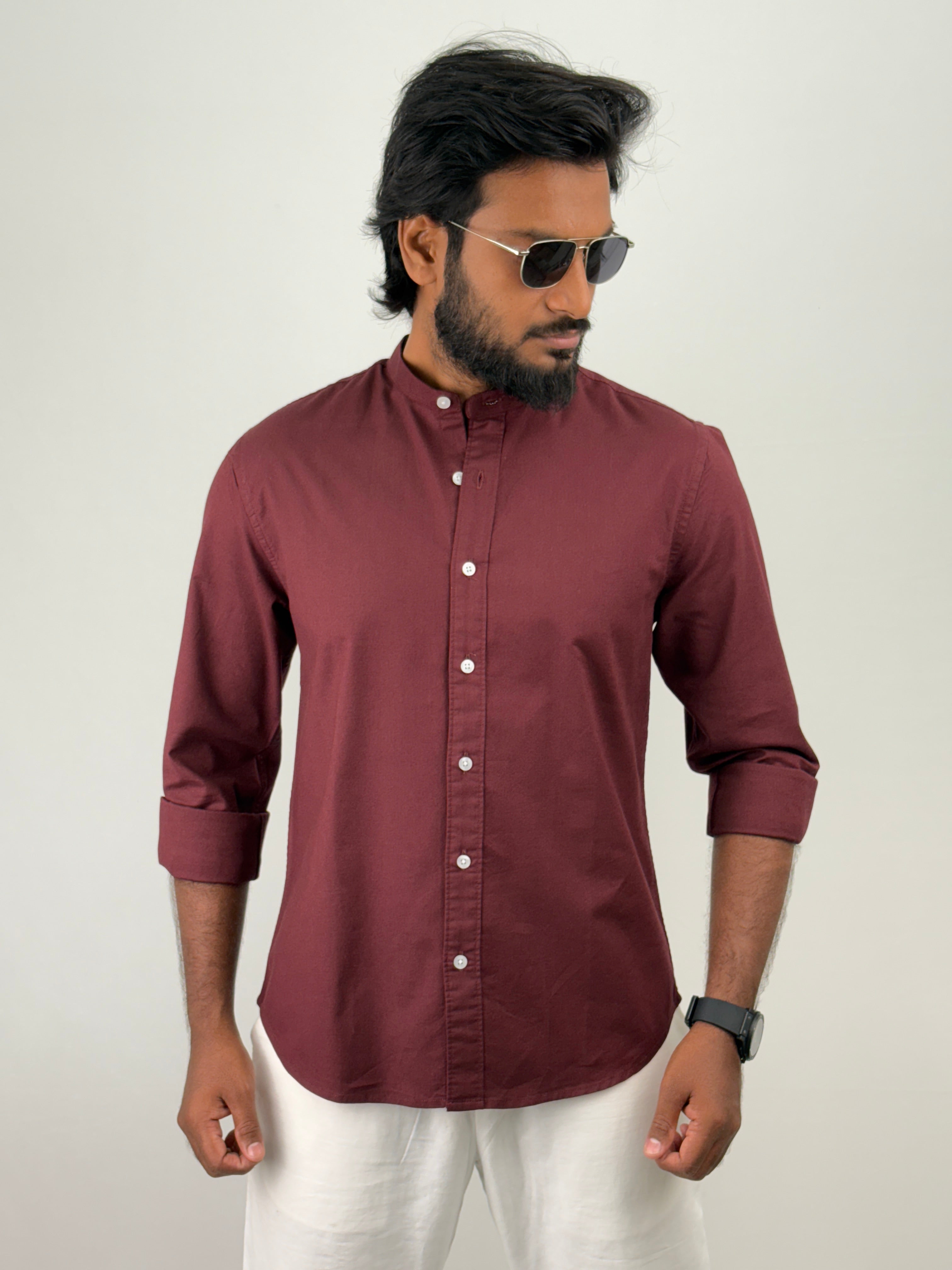 Maroon Mandarin Collar shirt