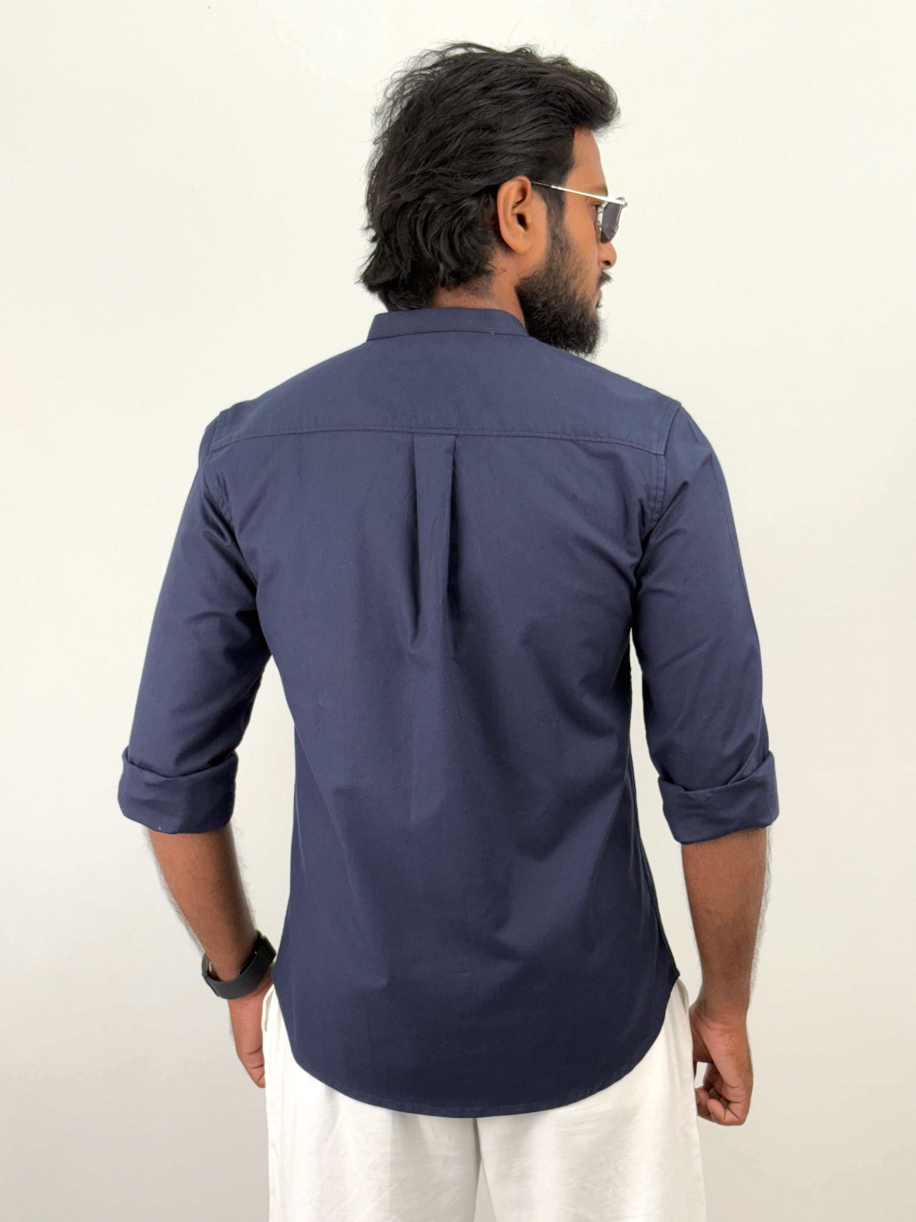 Navy Mandarin Collar shirt