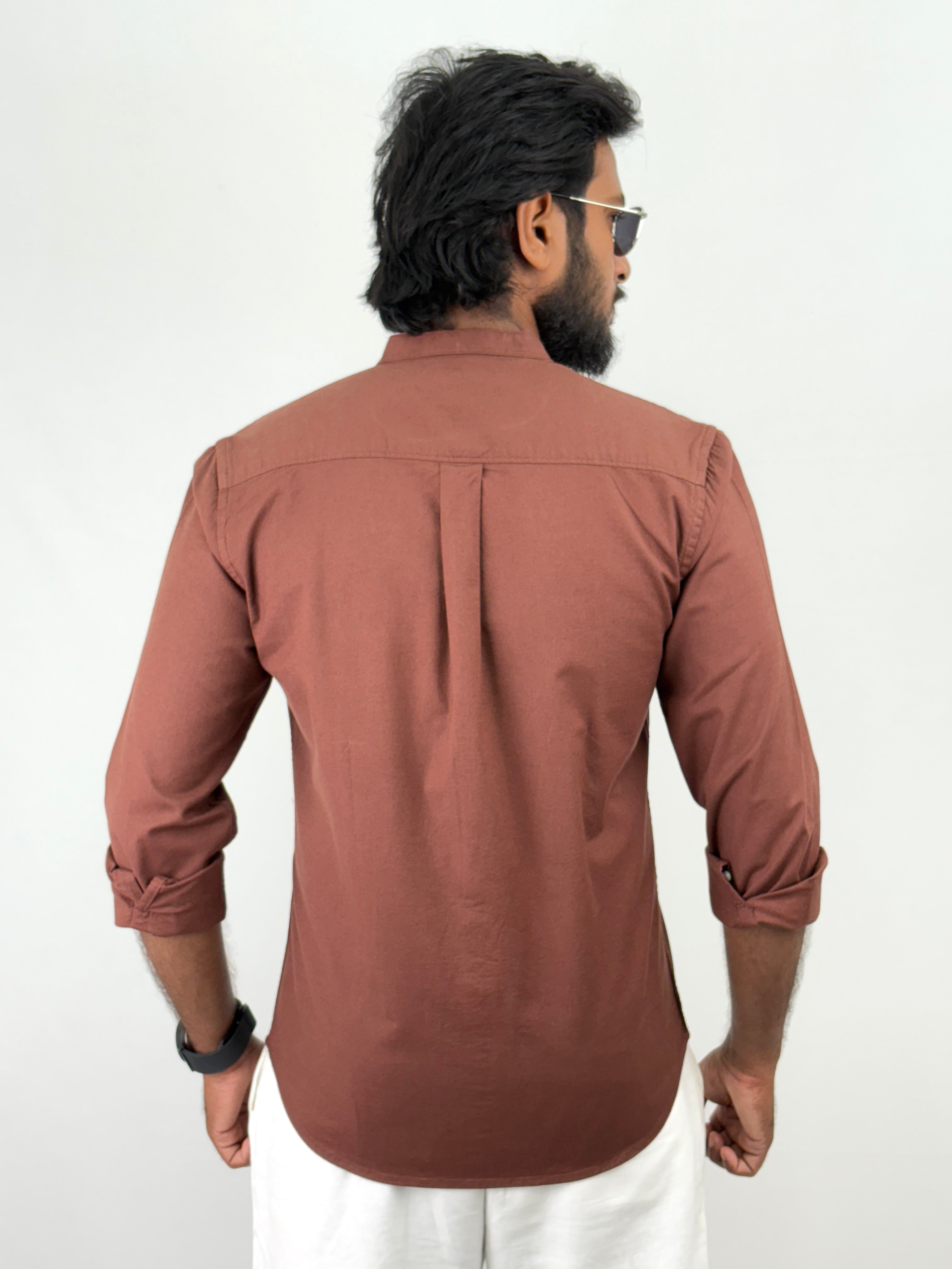 Brown Mandarin Collar shirt