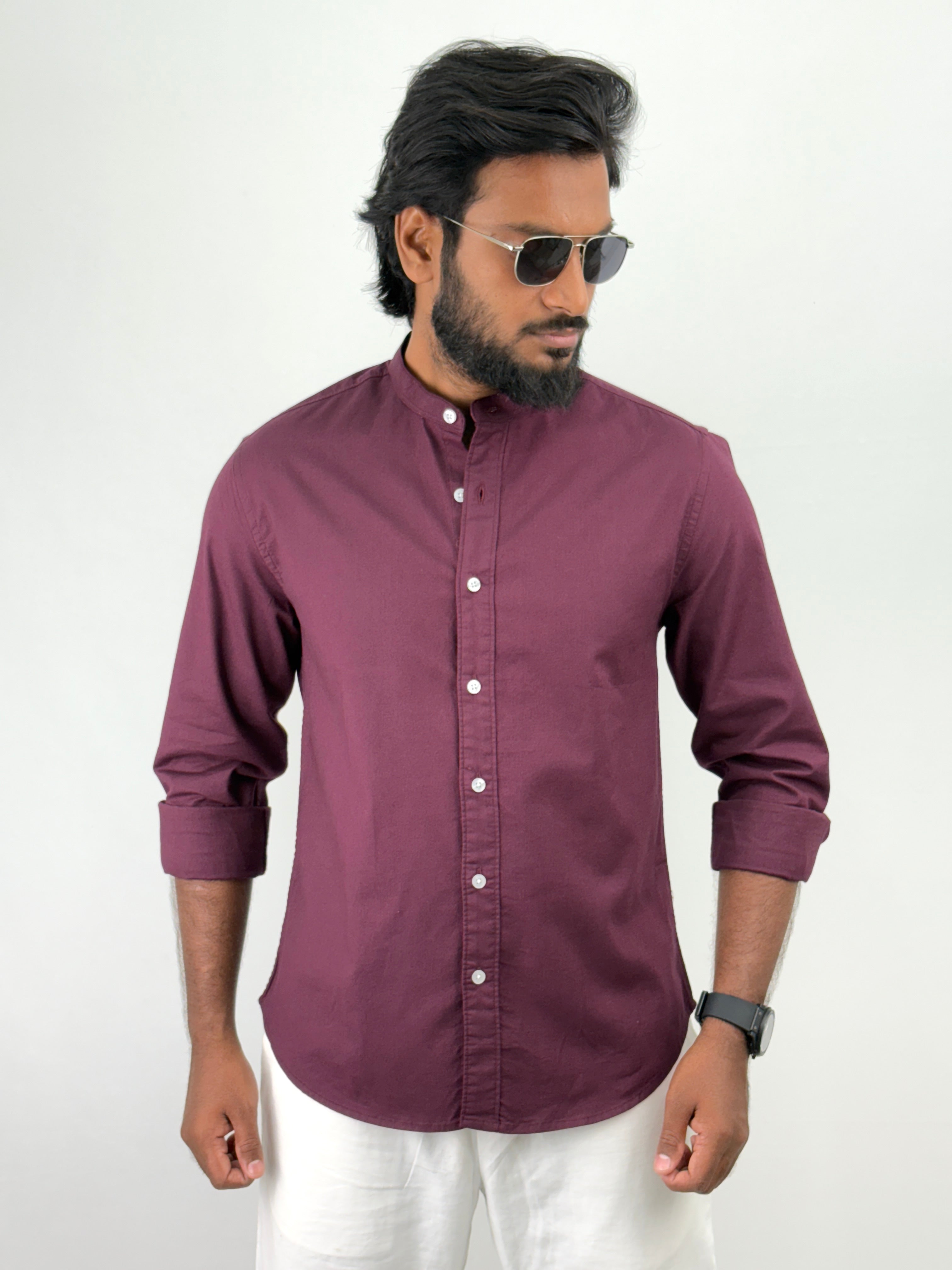 Wine Mandarin Collar shirt