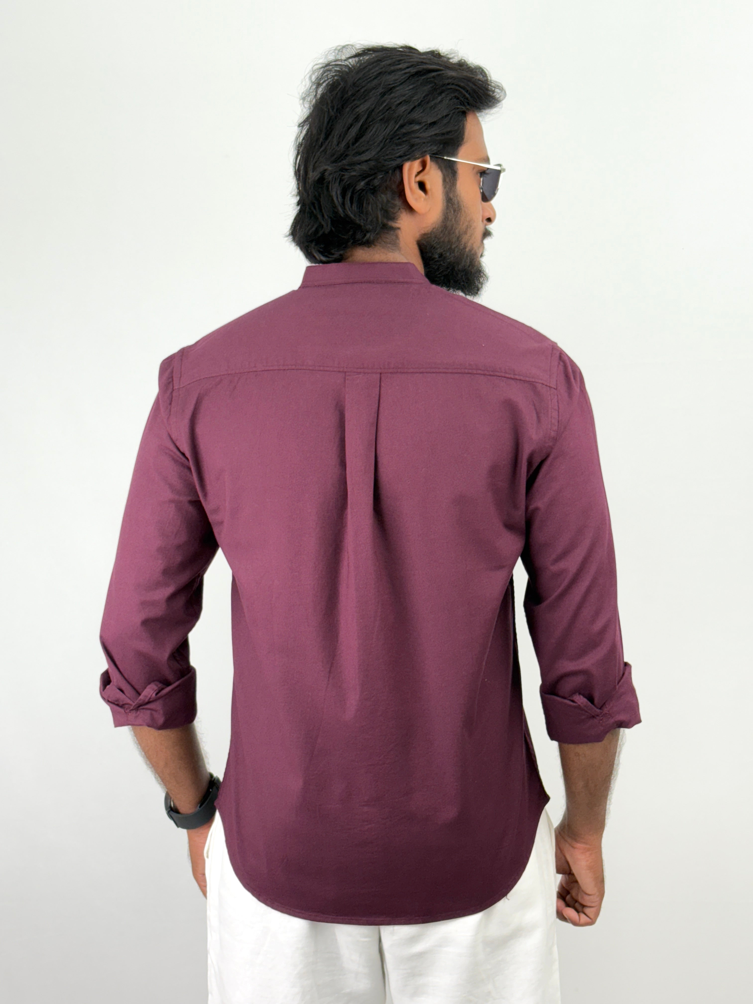 Wine Mandarin Collar shirt