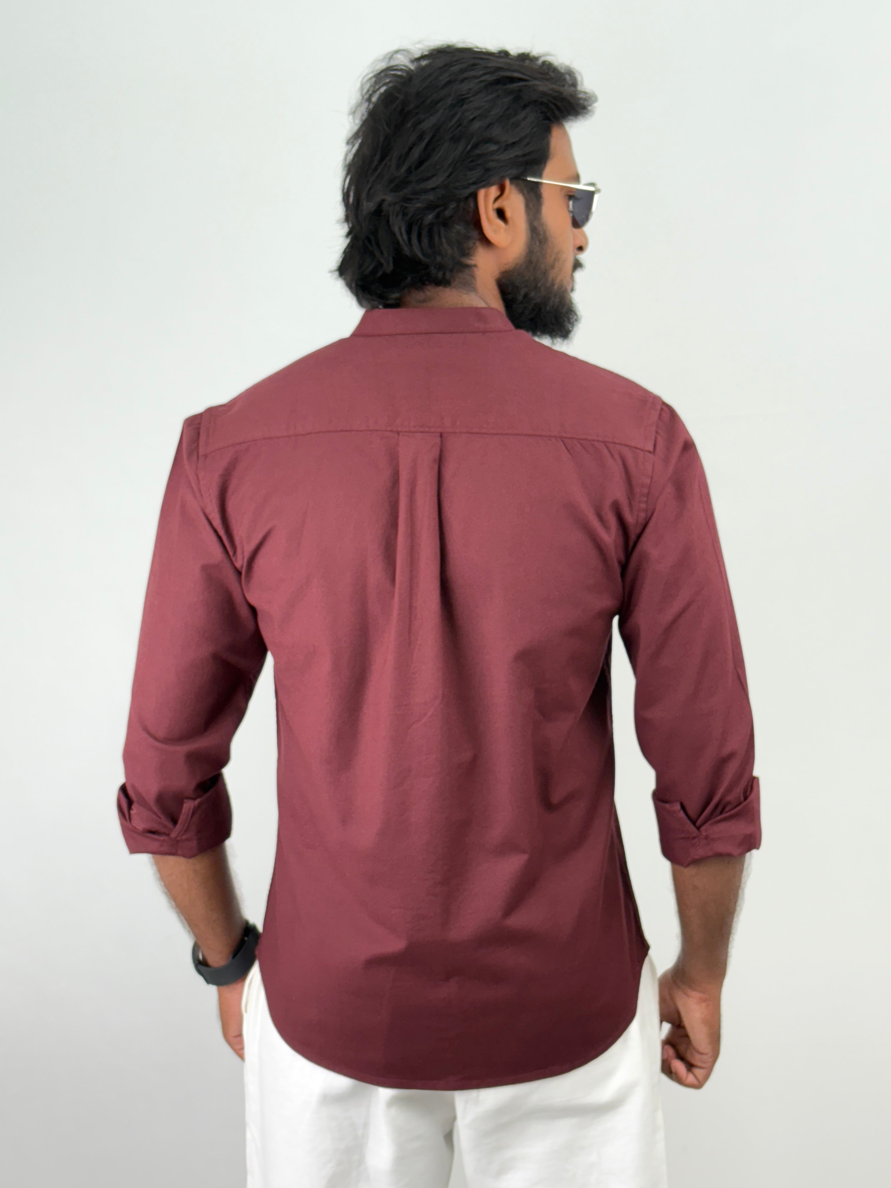 Maroon Mandarin Collar shirt