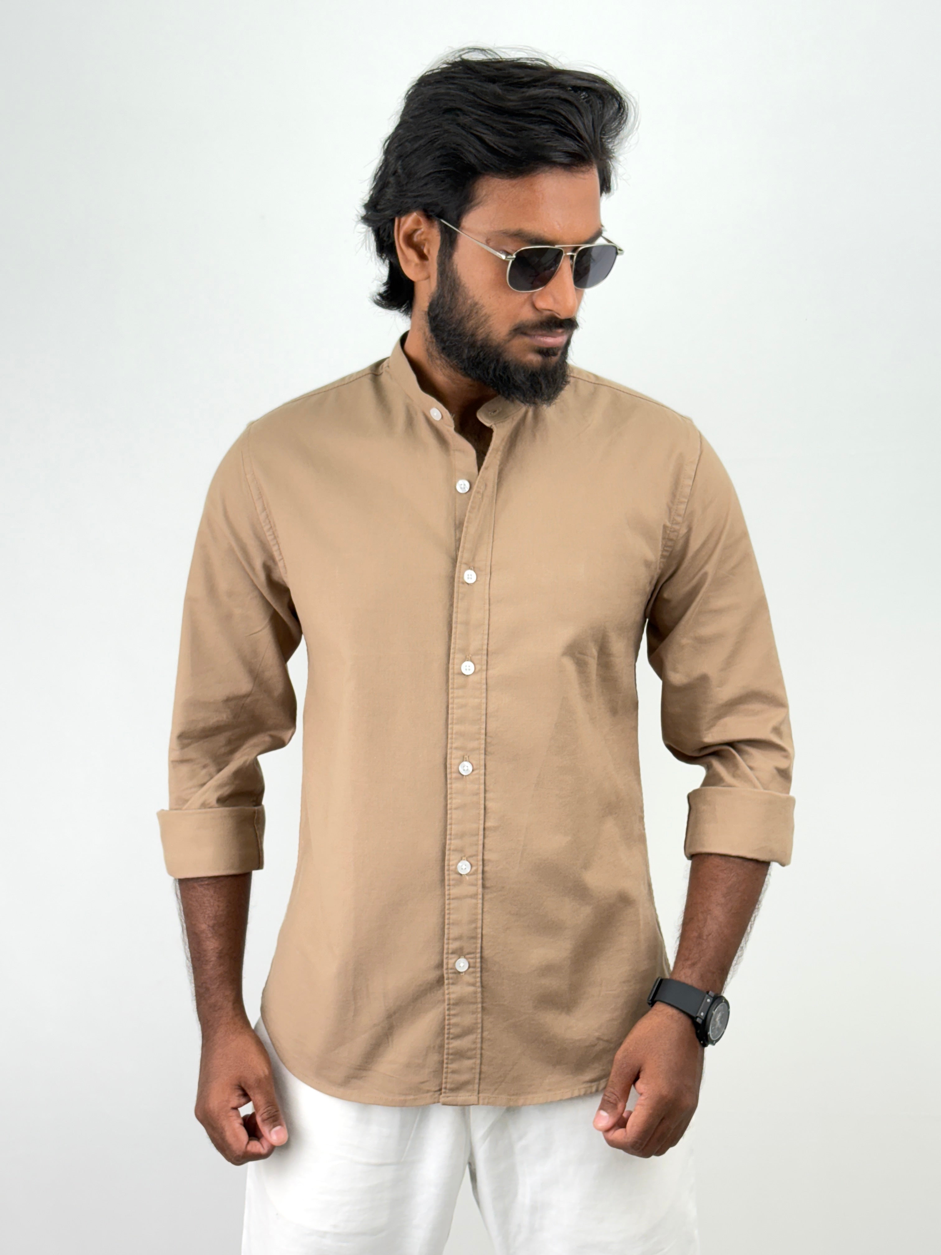 Khaki Mandarin Collar shirt
