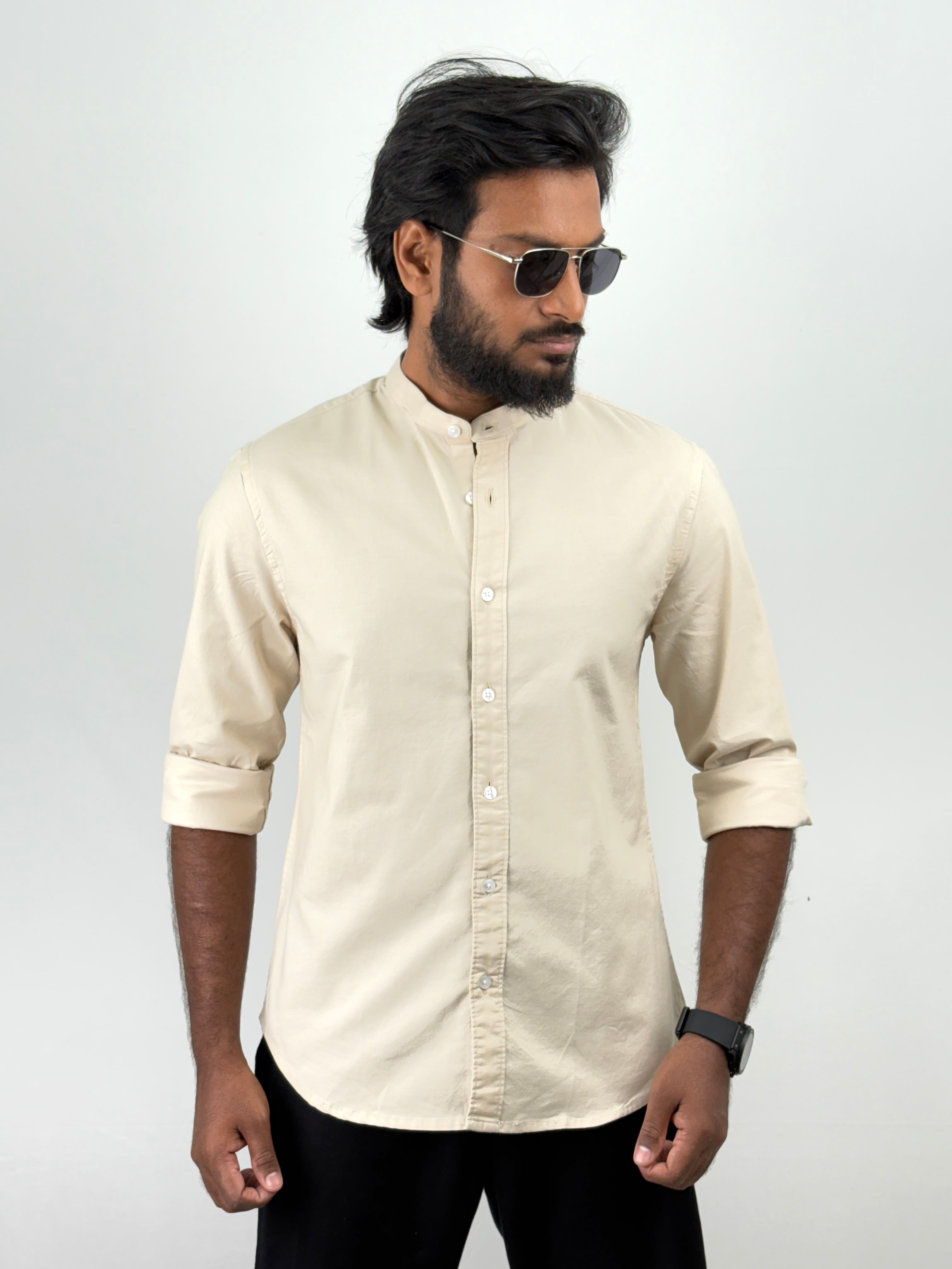 Beige Mandarin Collar shirt