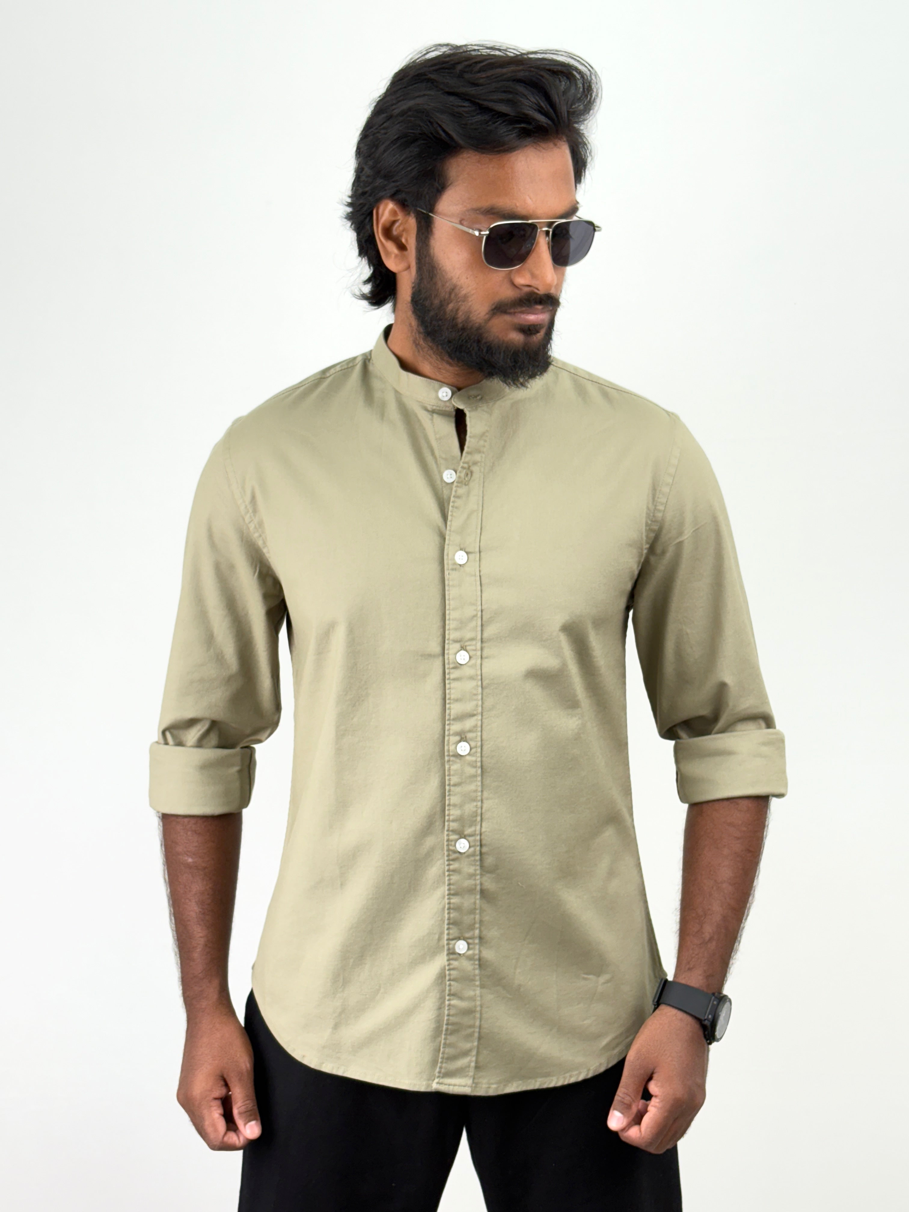 Light Olive Mandarin Collar shirt