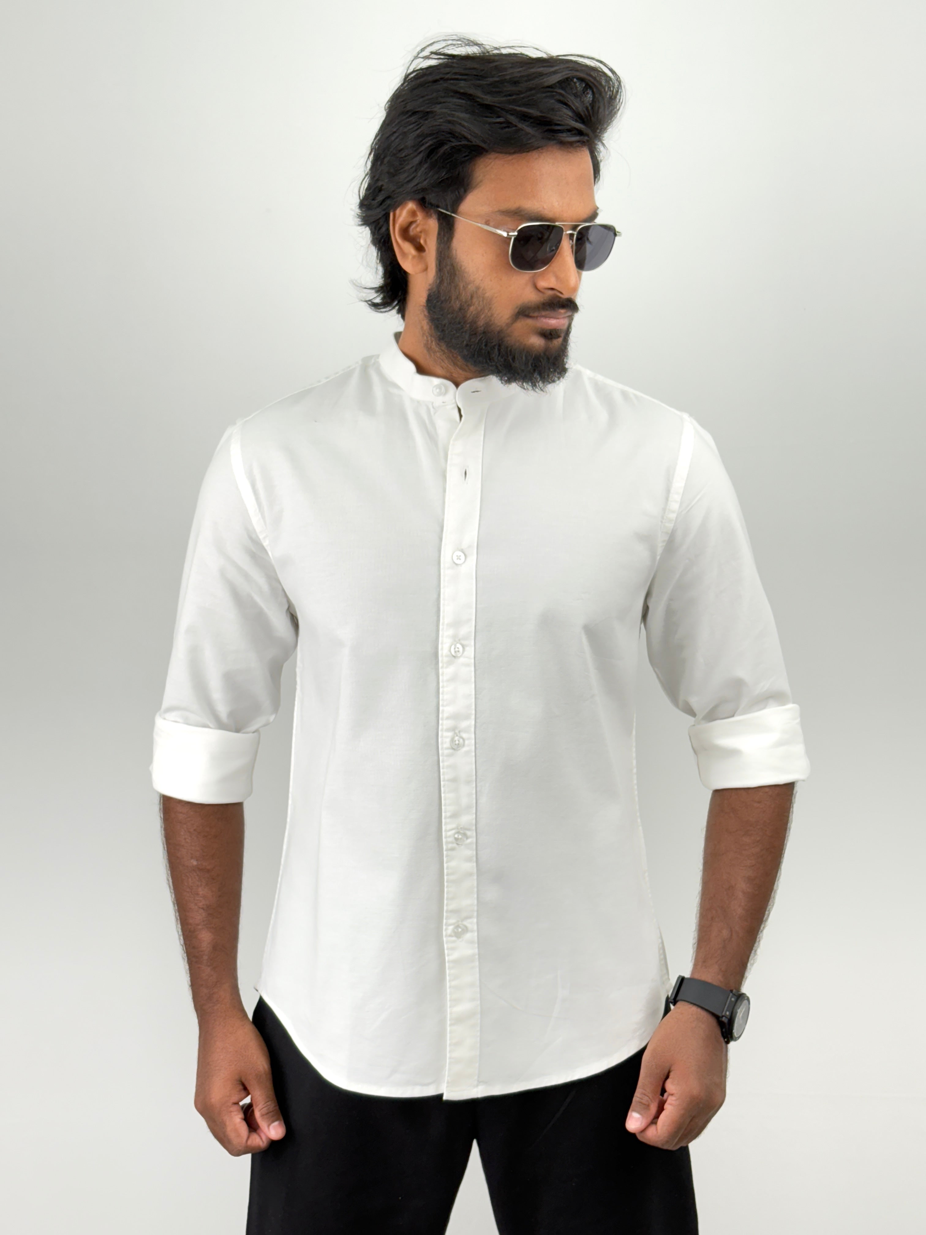 White Mandarin Collar shirt