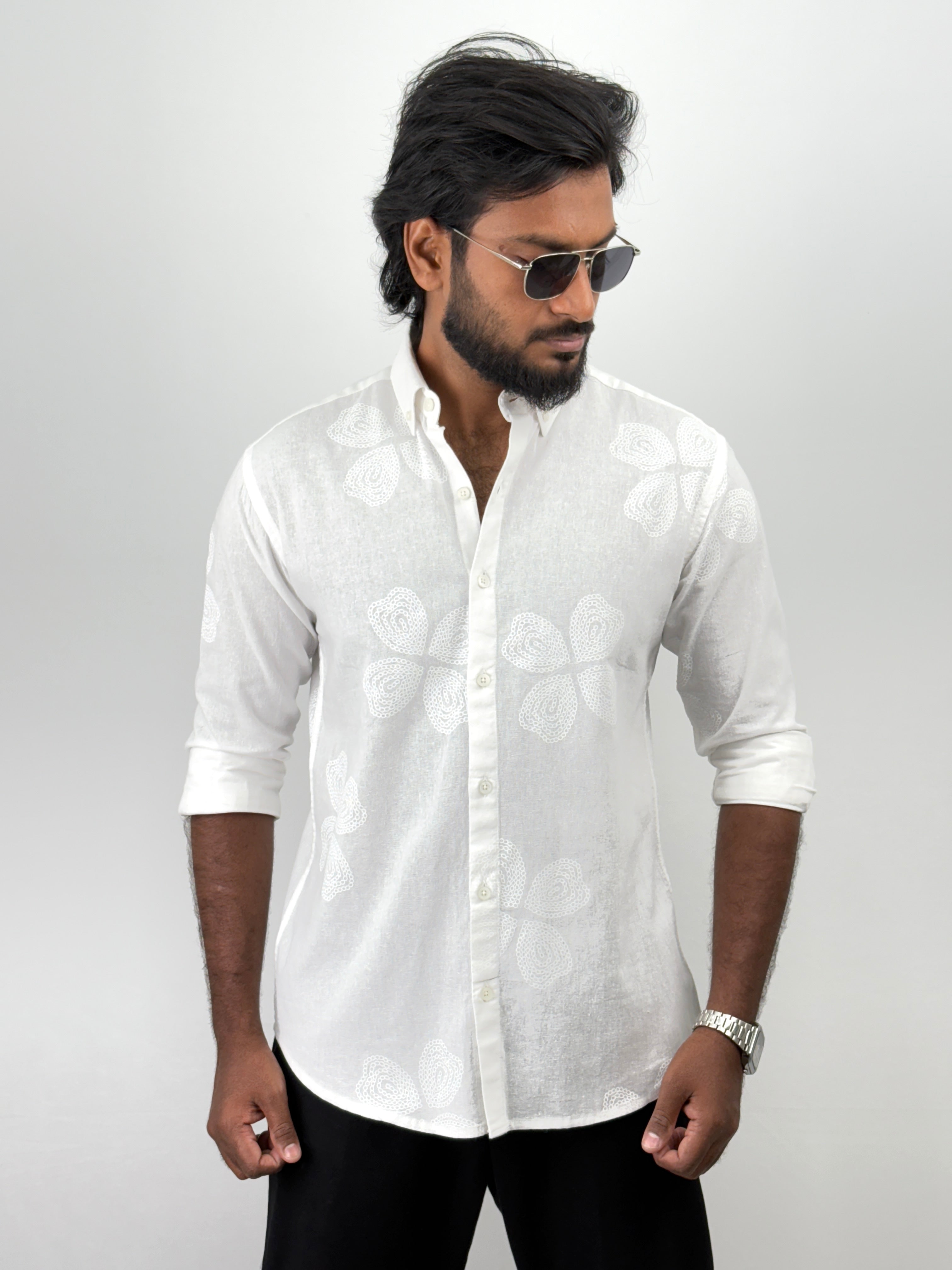 White Linen Printed Shirts