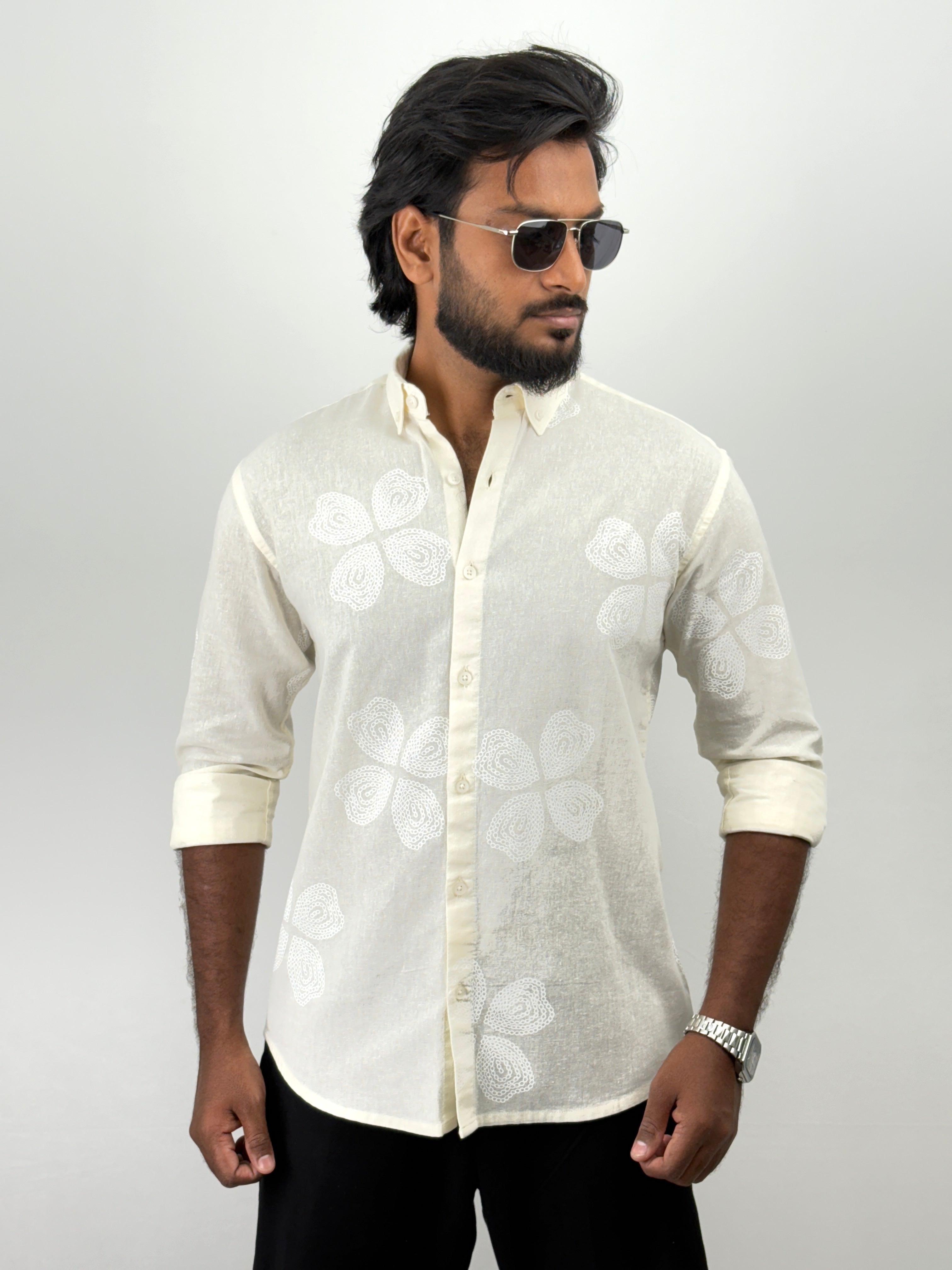 Cream Linen Printed Shirts