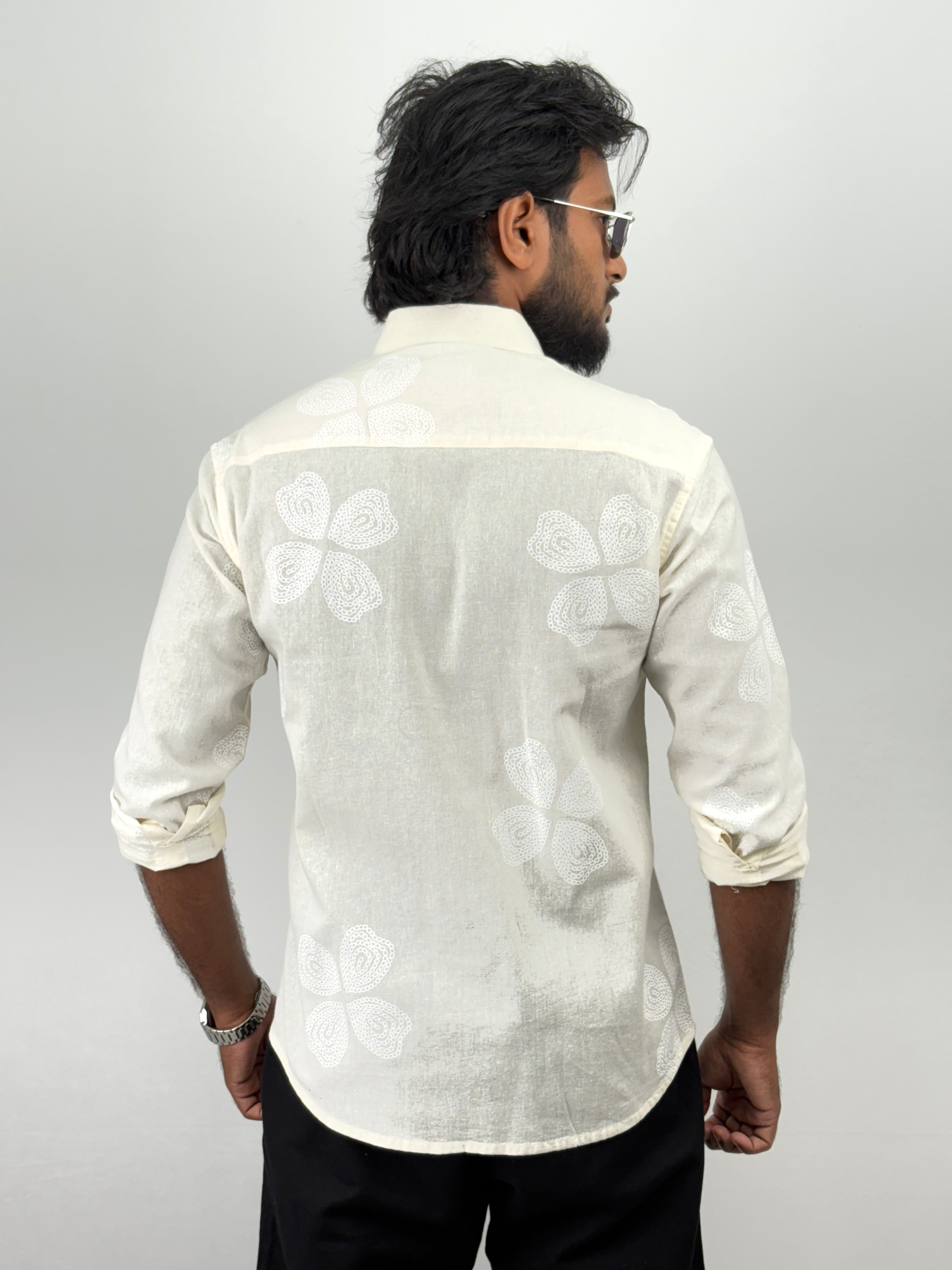 Cream Linen Printed Shirts