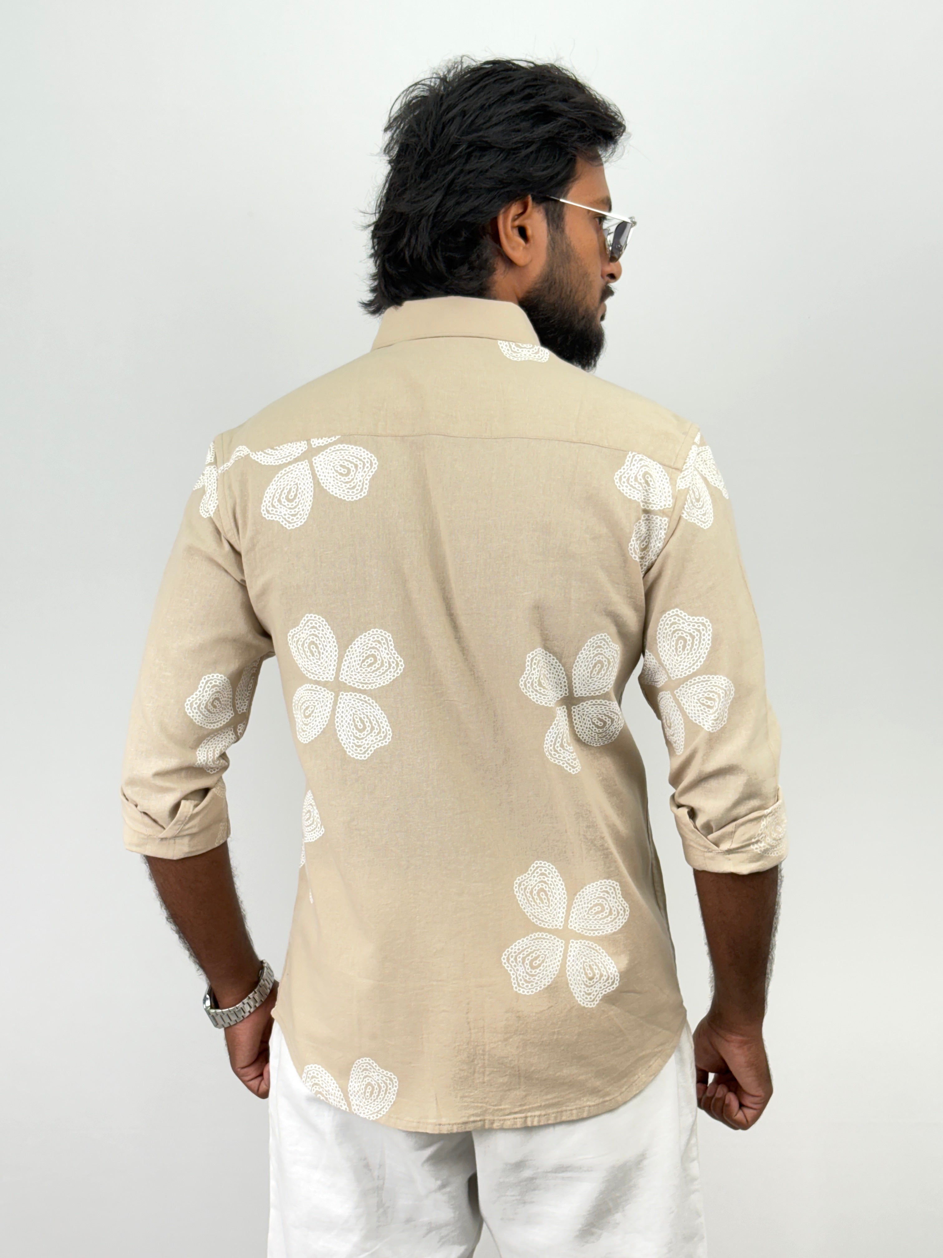 Beige Linen Printed Shirts