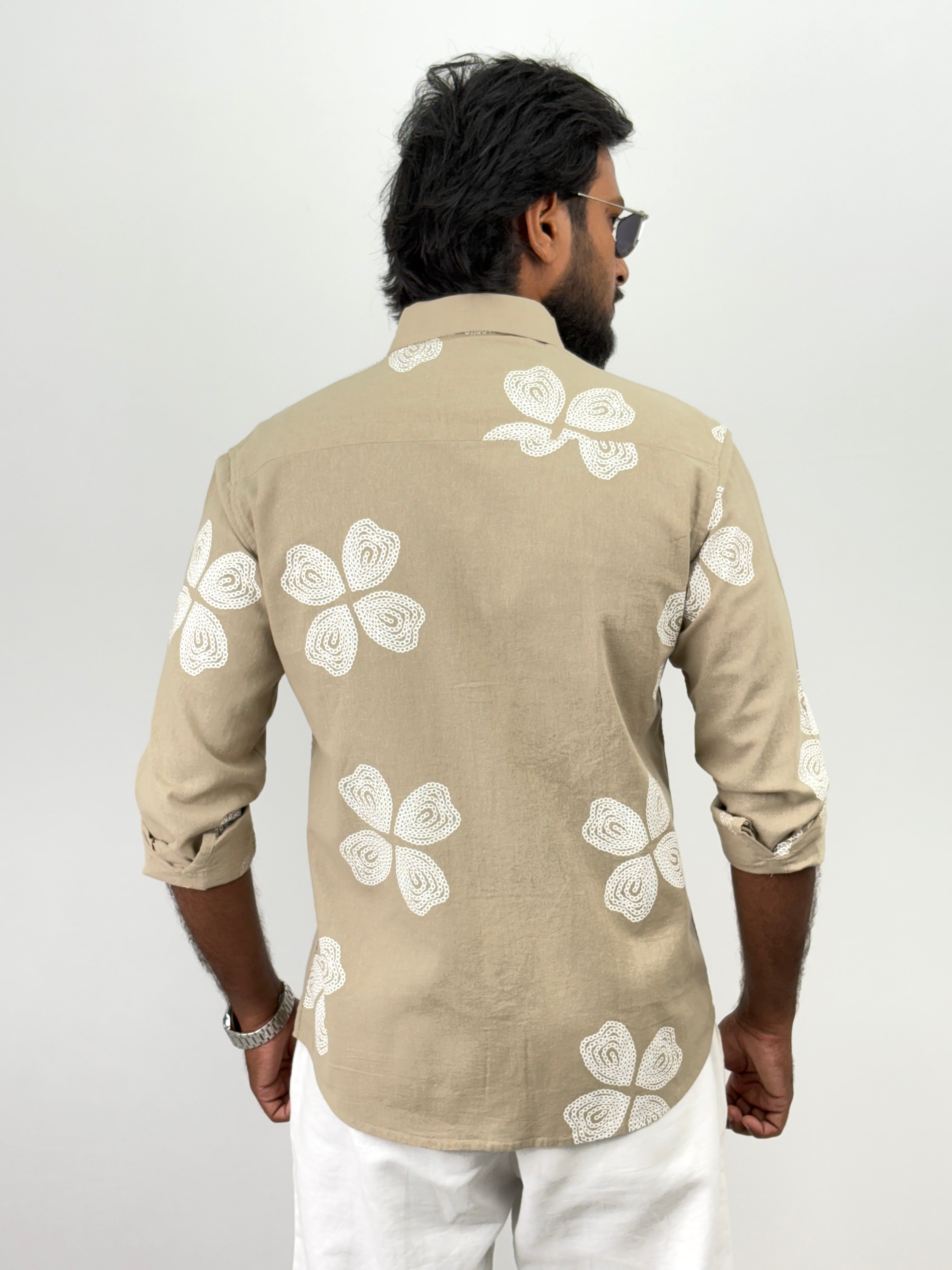 Dark Beige Linen Printed Shirts