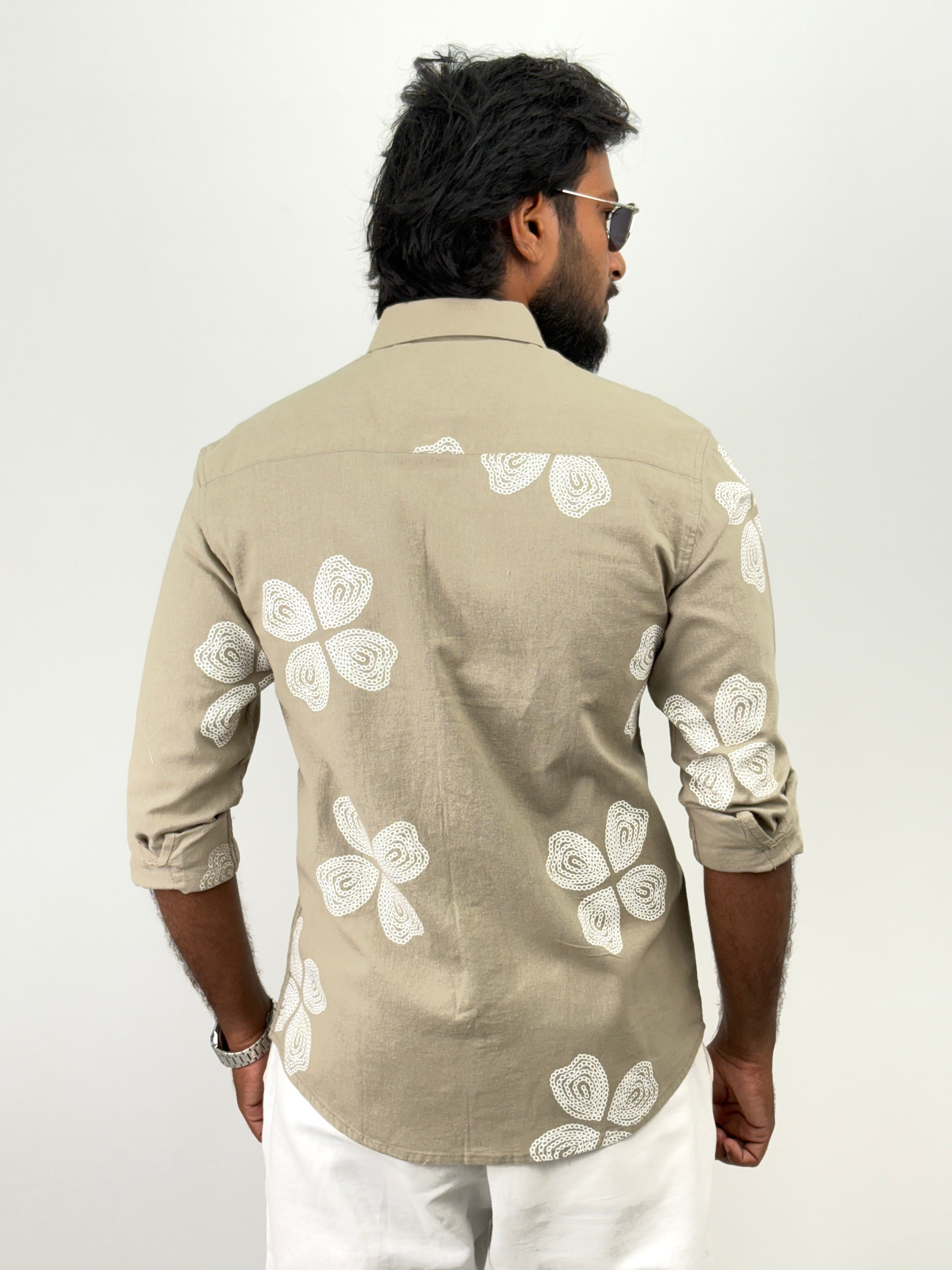 Olive Linen Printed Shirts