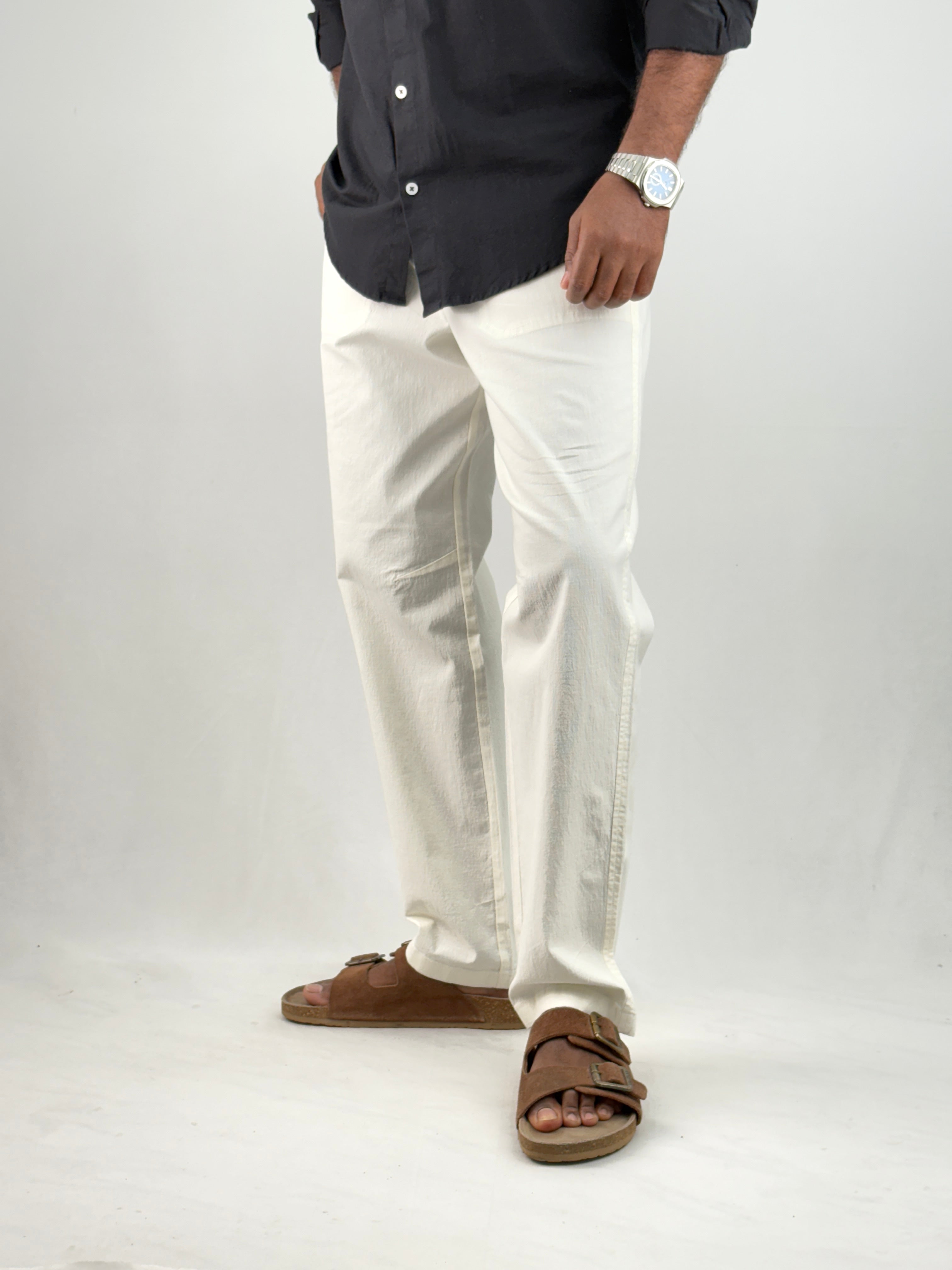 Cream Relaxed Fit Linen Pant 2