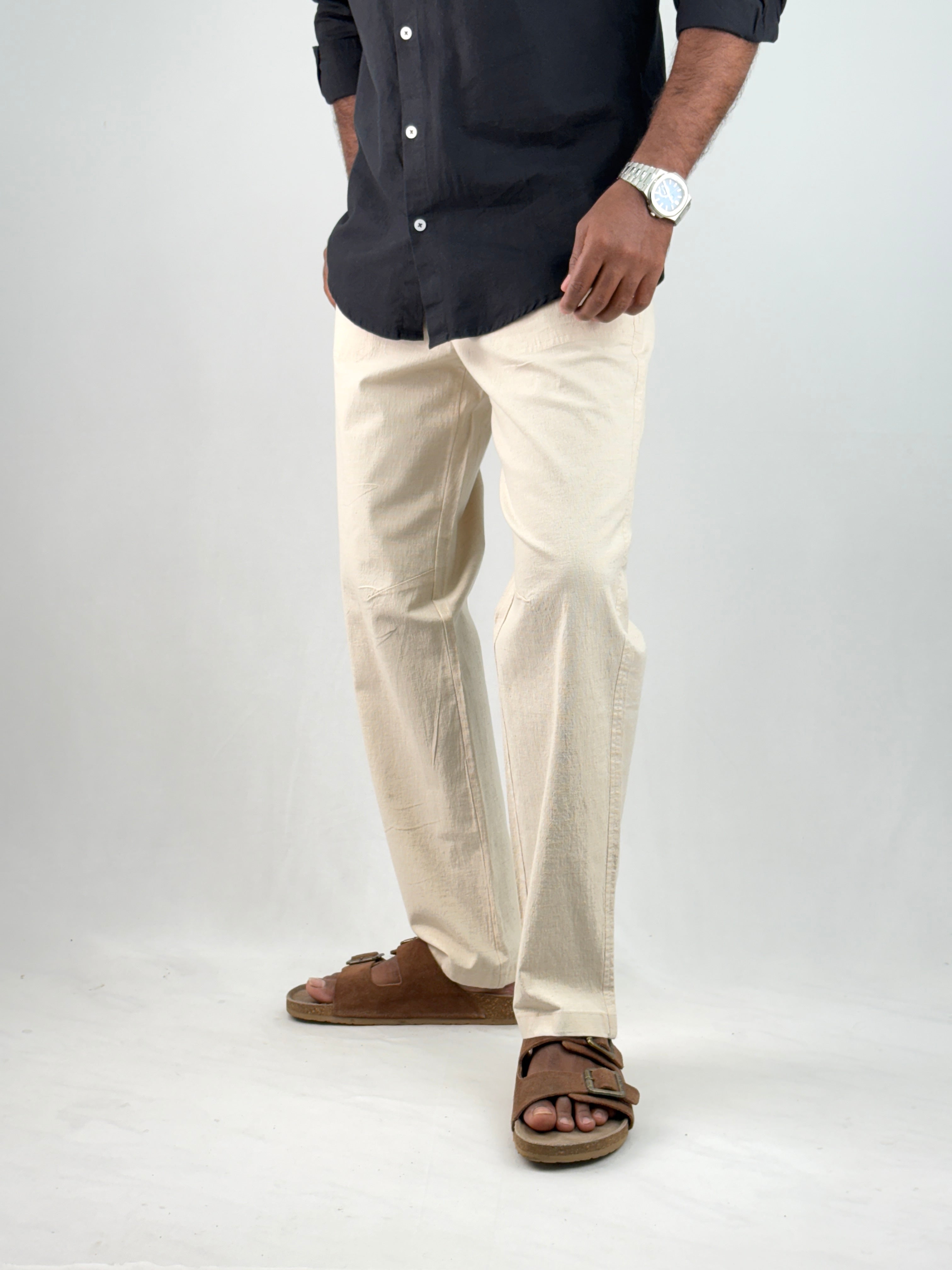 Beige Relaxed Fit Linen Pant 2