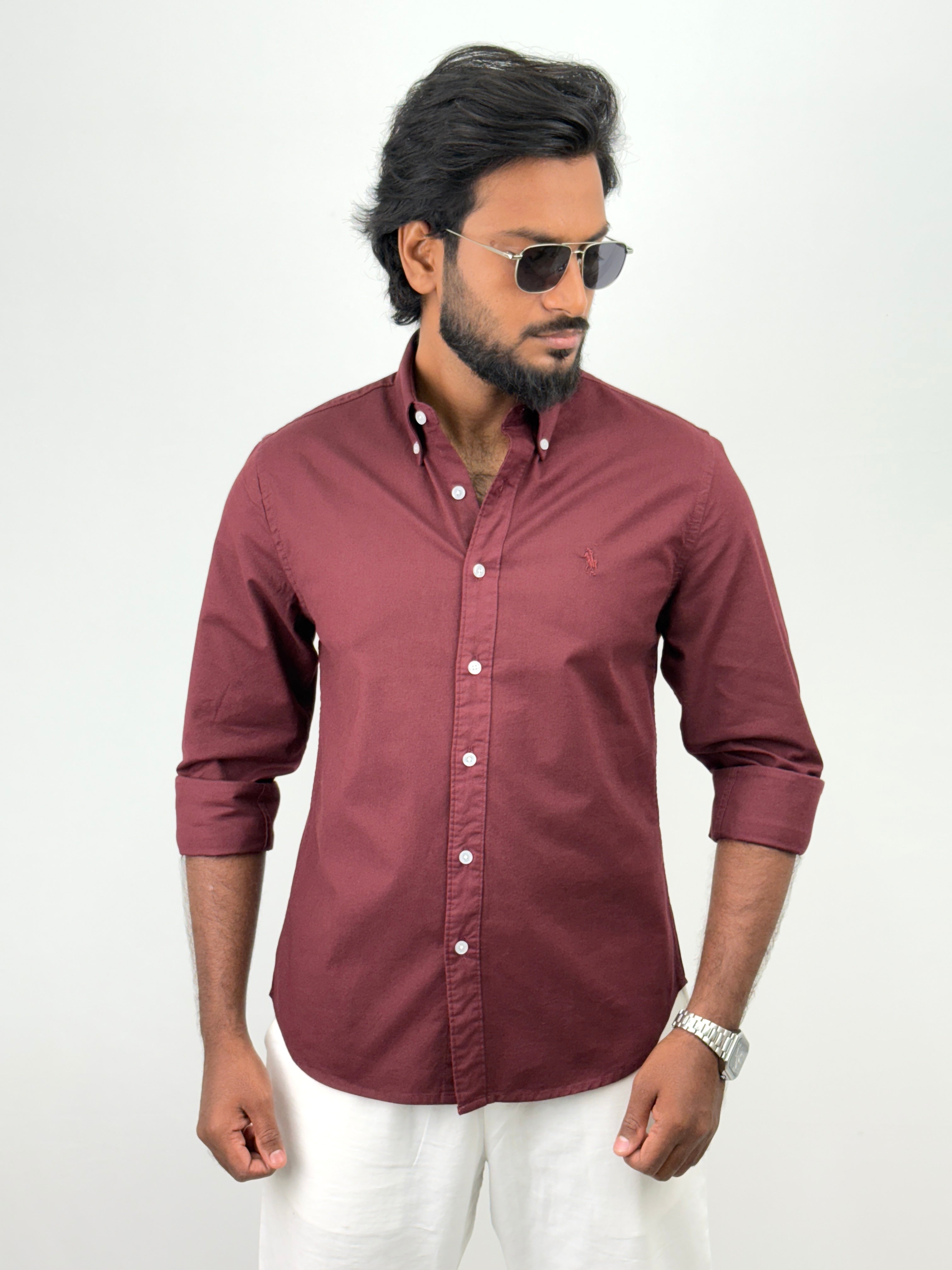 Maroon Oxford Plain Shirt