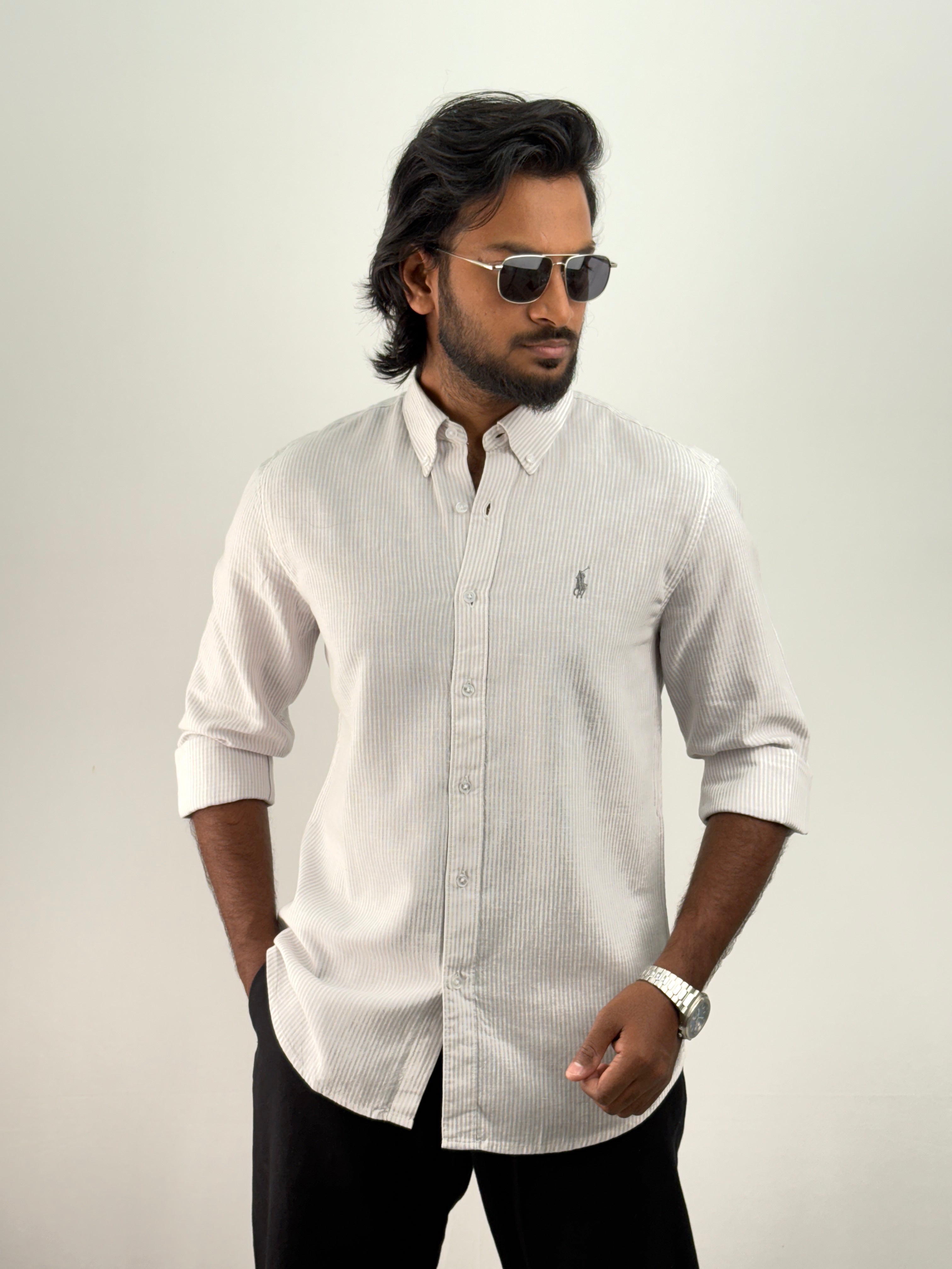 Grey Linen Stripe Shirt