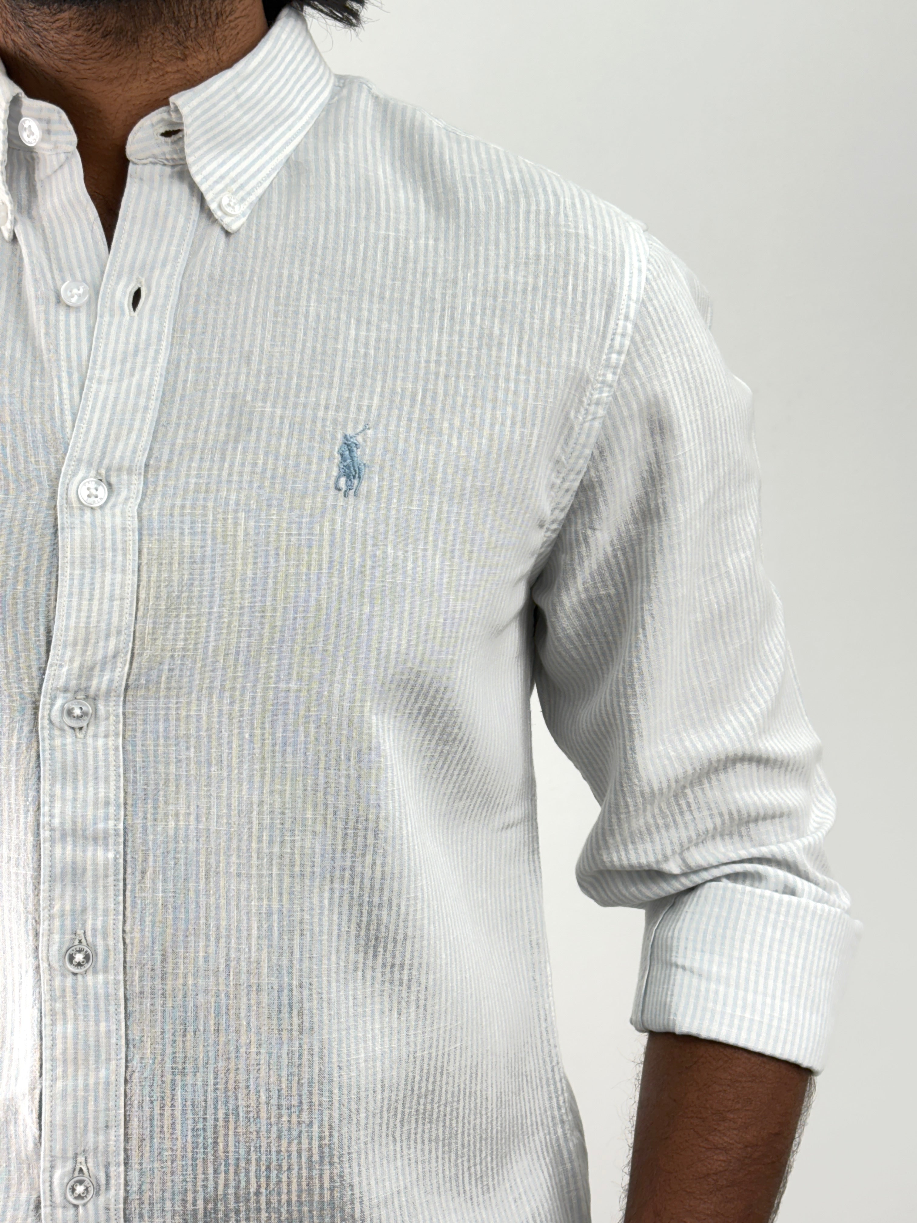 Blue Linen Stripe Shirt