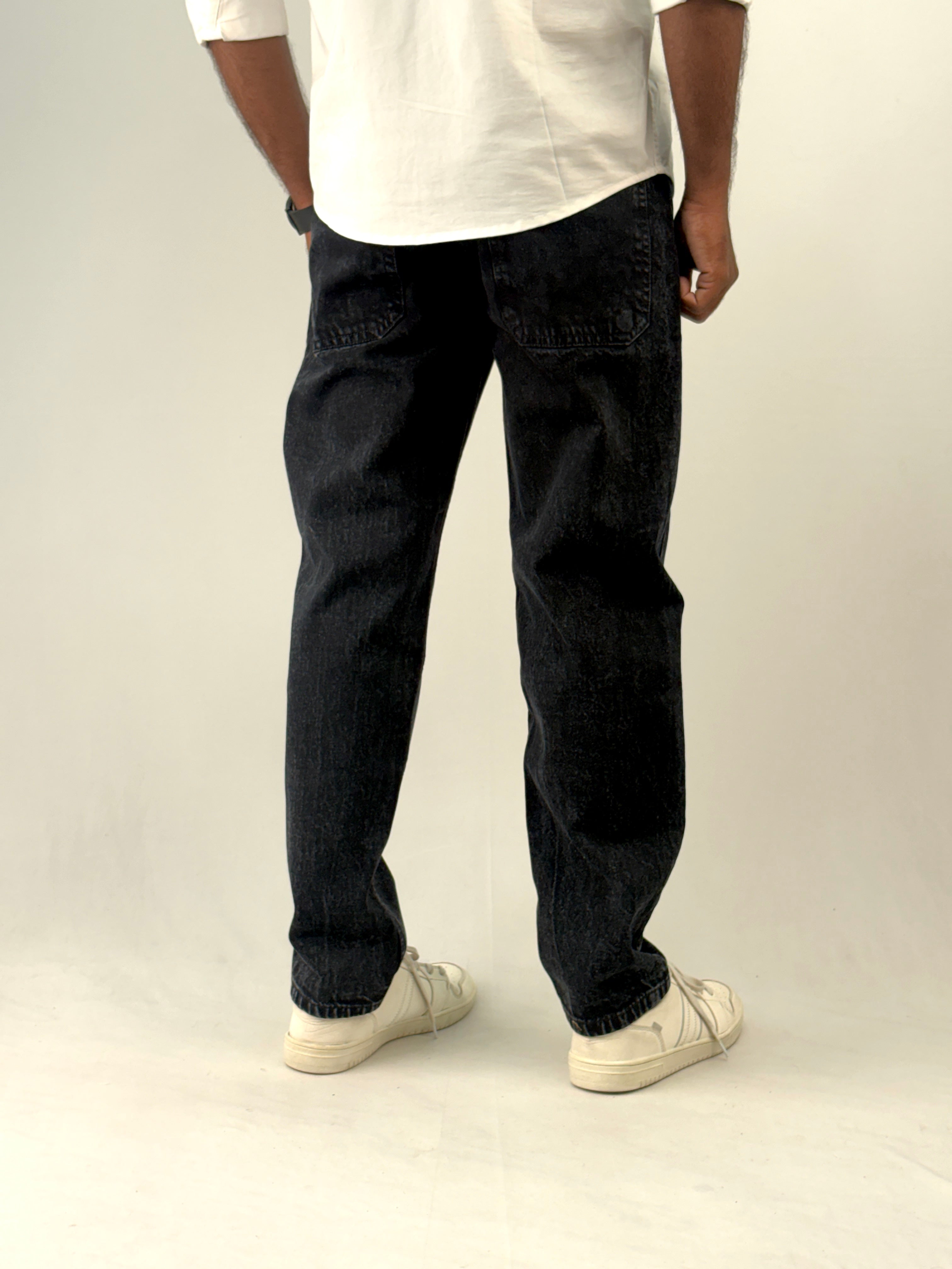 Black Acid Wash Semi Baggy Jean