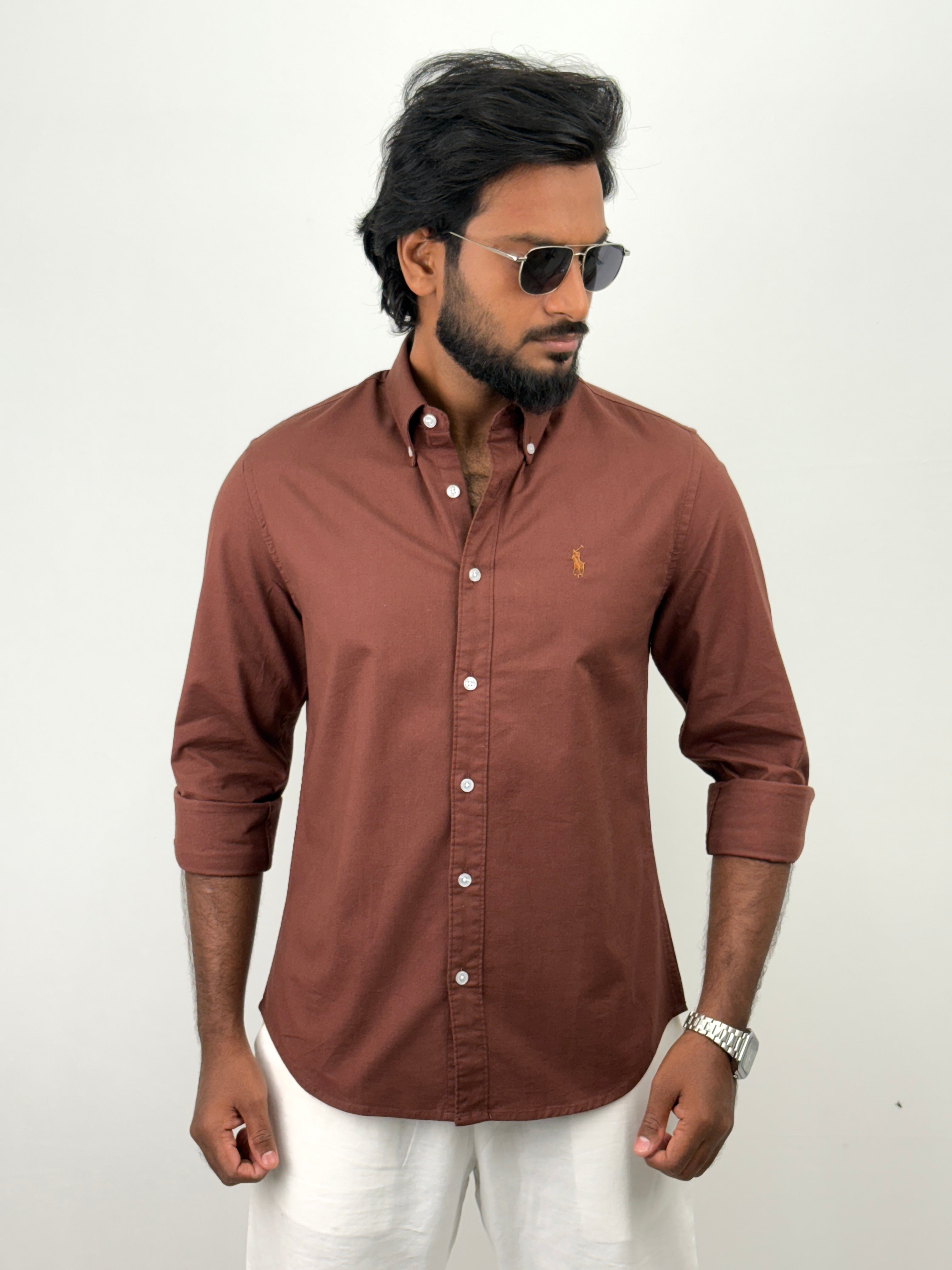 Brown Oxford Plain Shirt