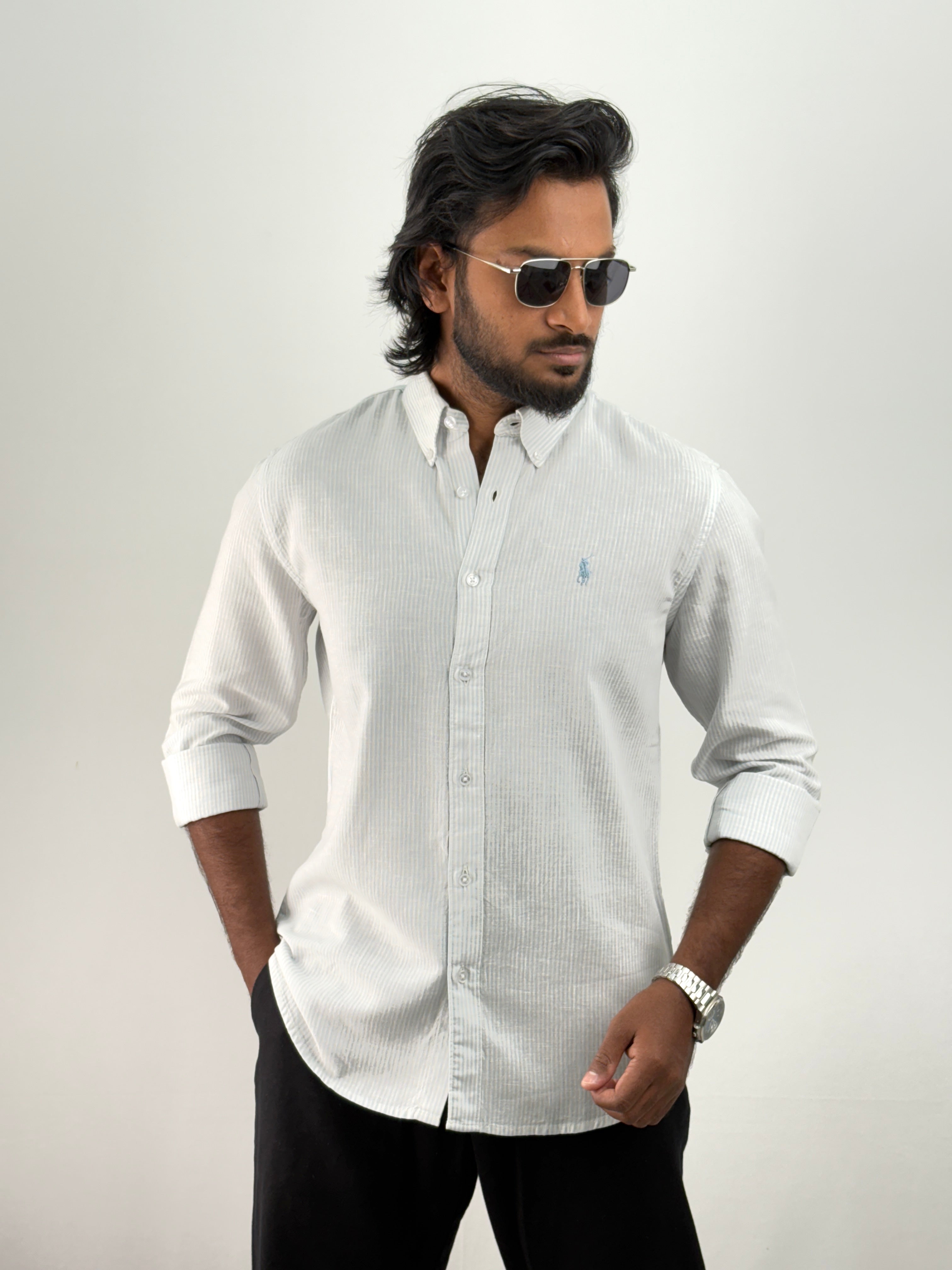 Blue Linen Stripe Shirt