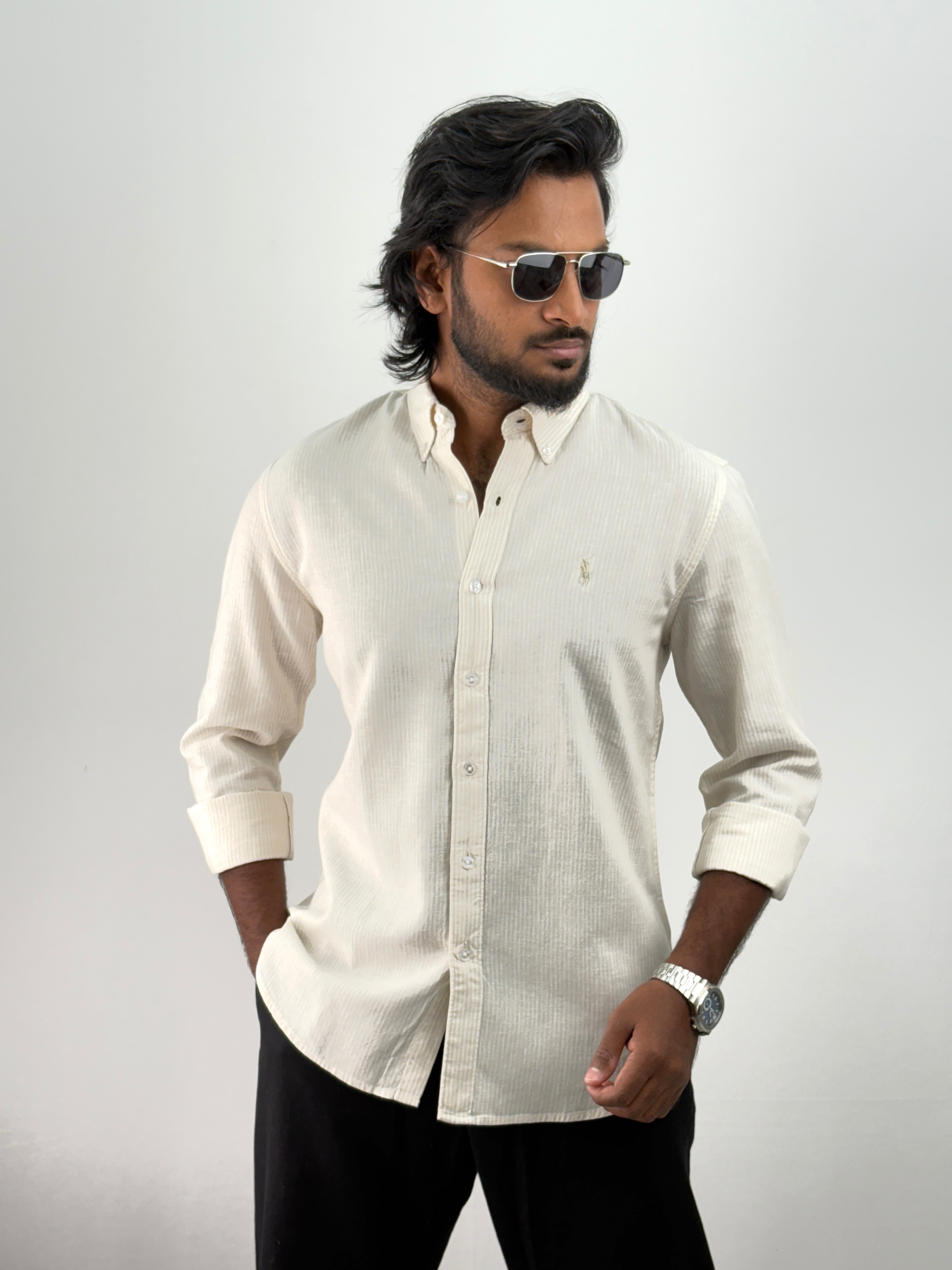 Yellow Linen Stripe Shirt