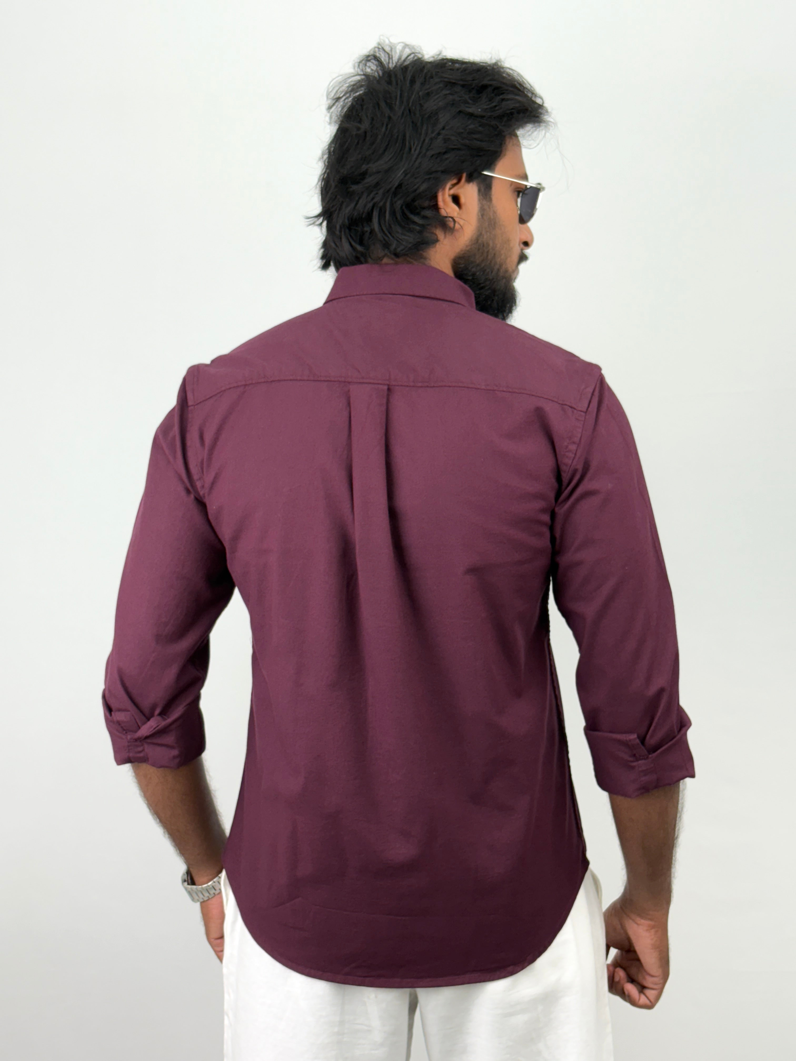Wine Oxford Plain Shirt
