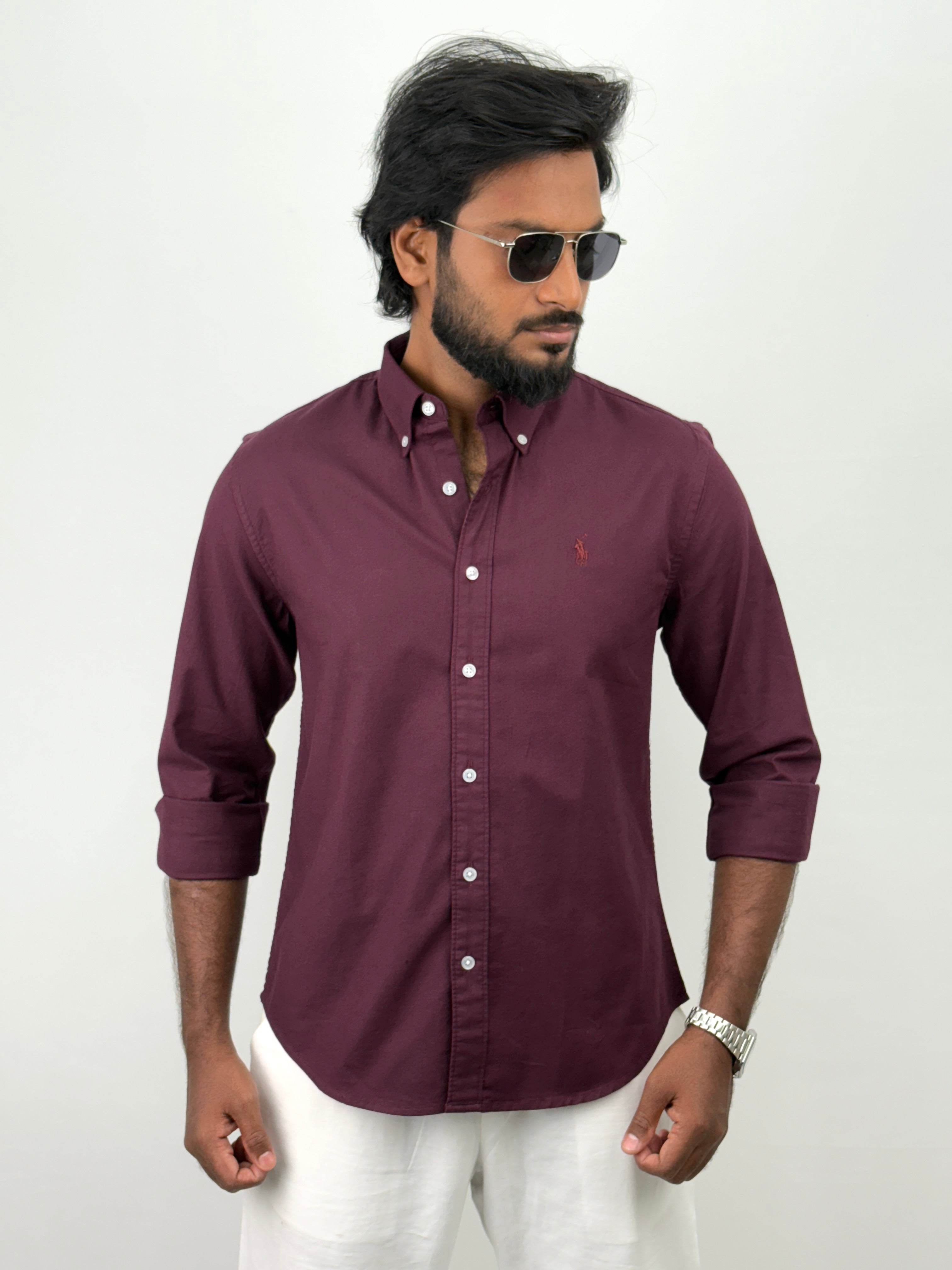 Wine Oxford Plain Shirt