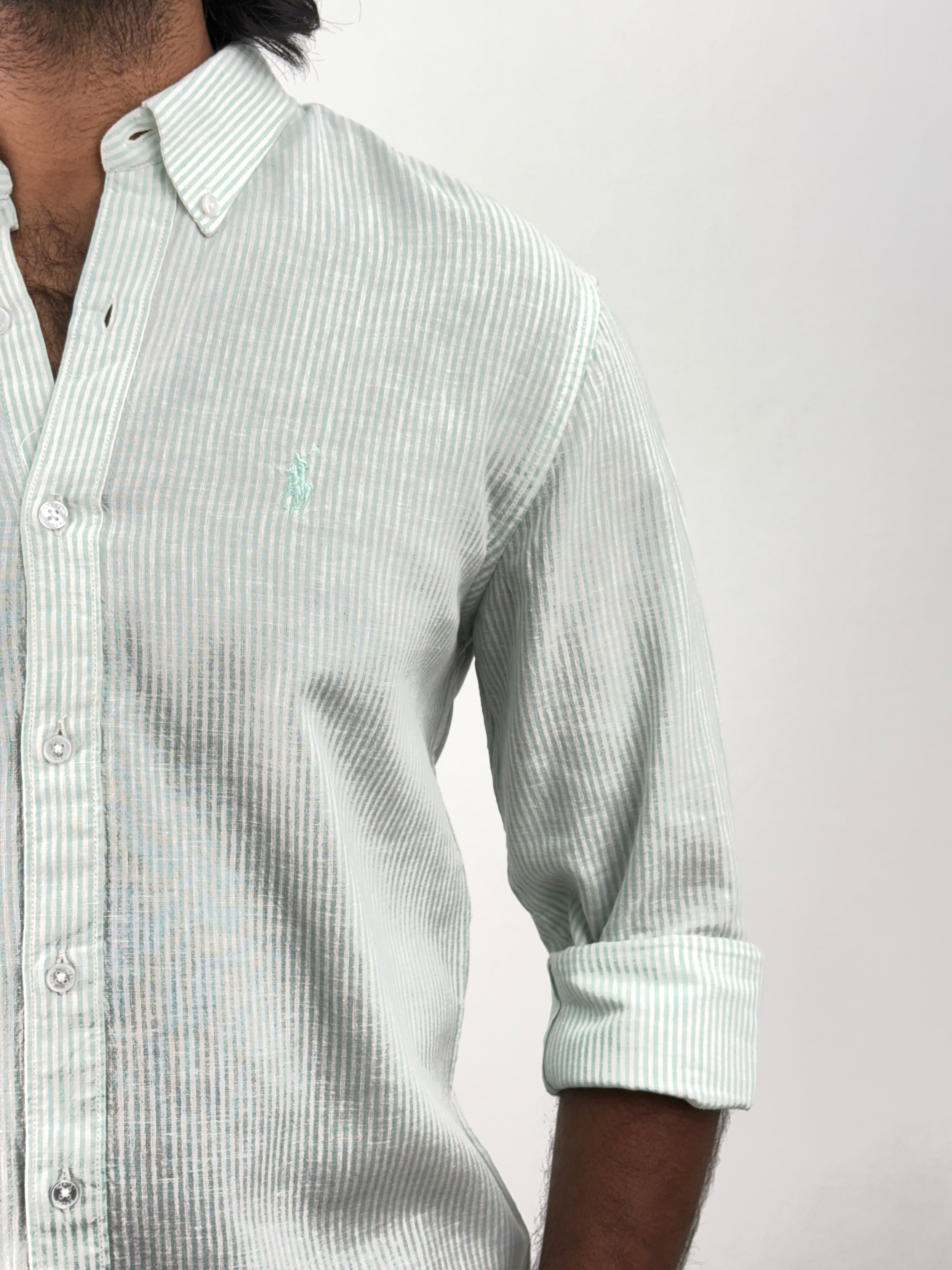 Green Linen Stripe Shirt
